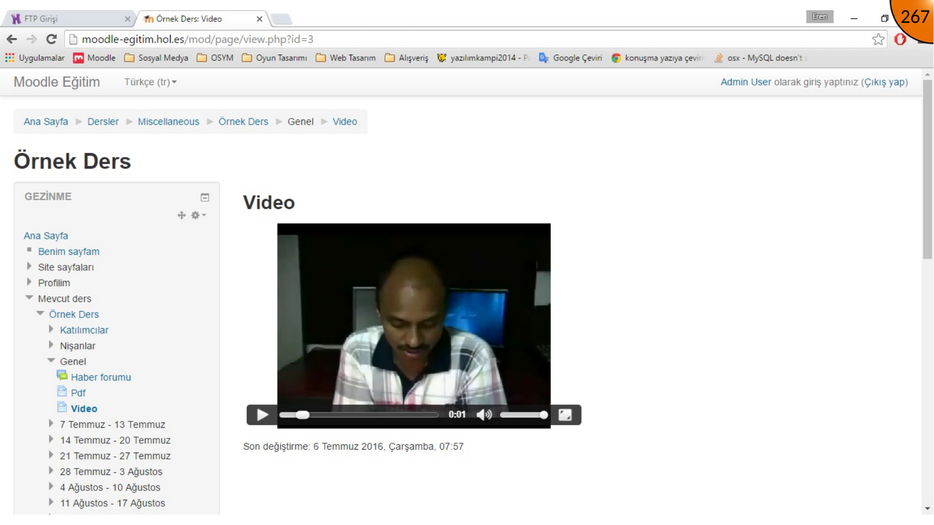 Hosted video displayed in Moodle