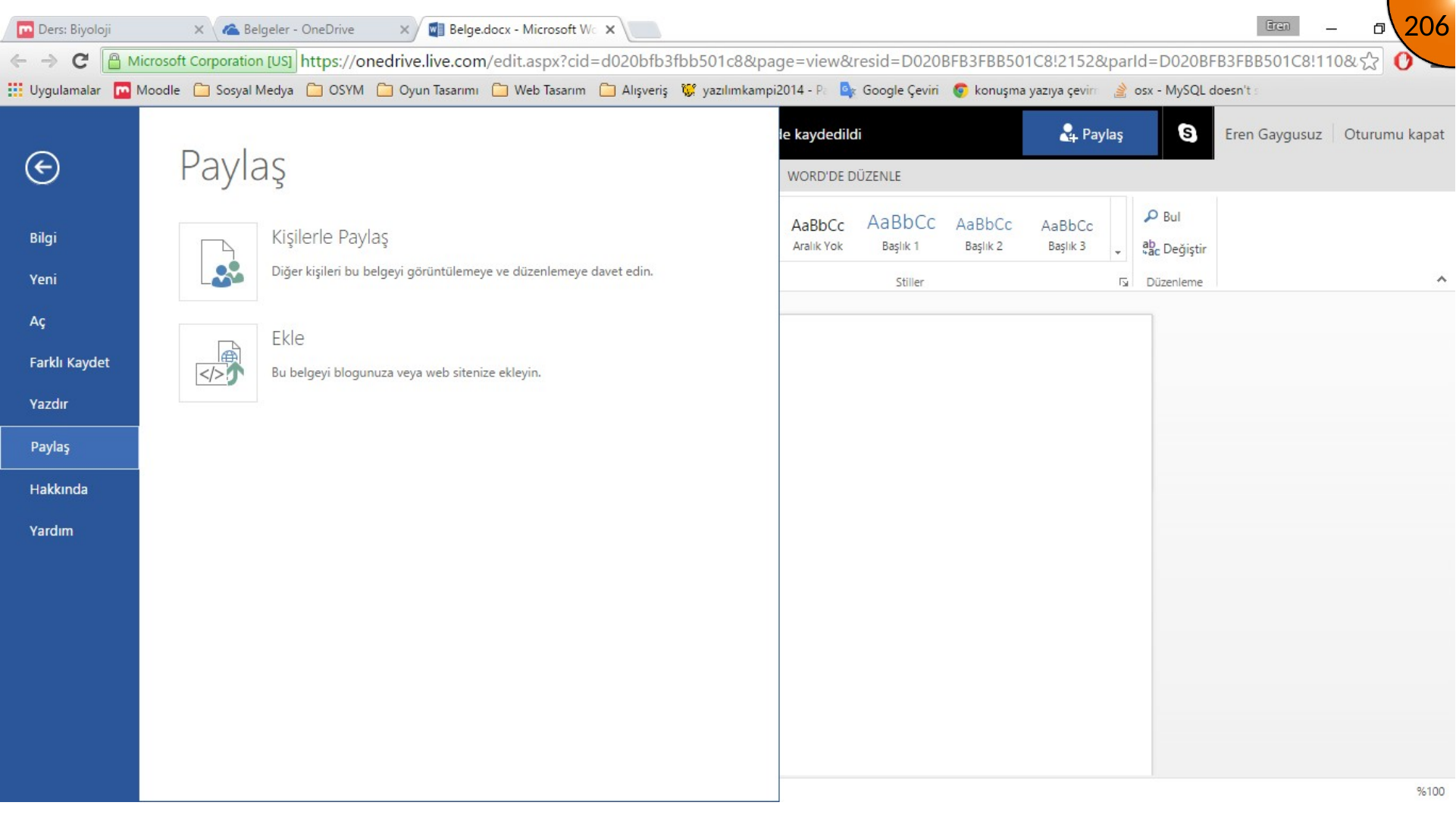 Opening Word document sharing embed option