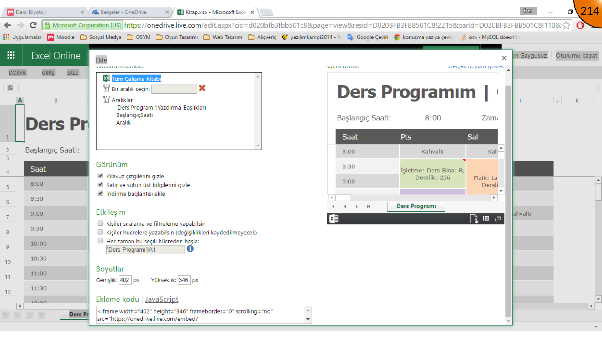 Configuring Excel embed settings