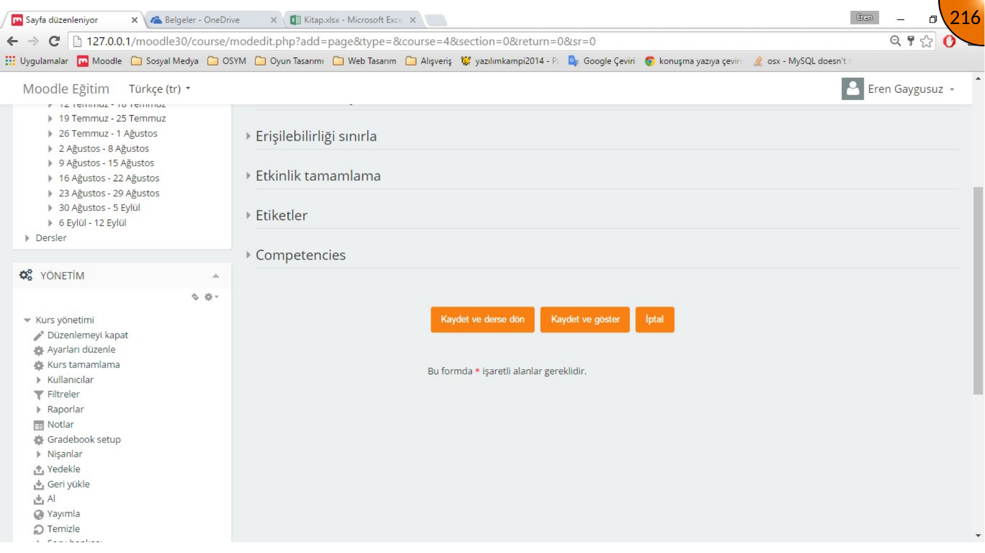 Saving Moodle page with Excel embed