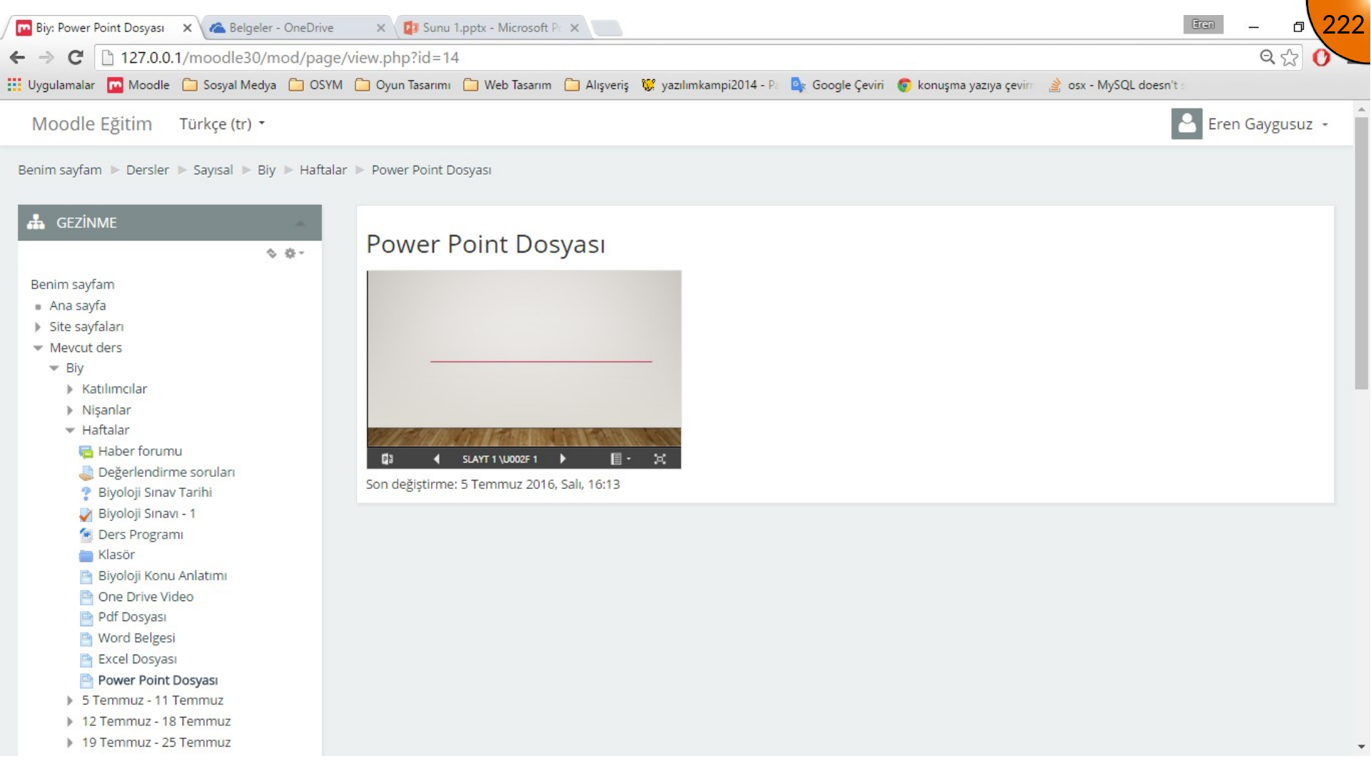 PowerPoint presentation embedded in Moodle