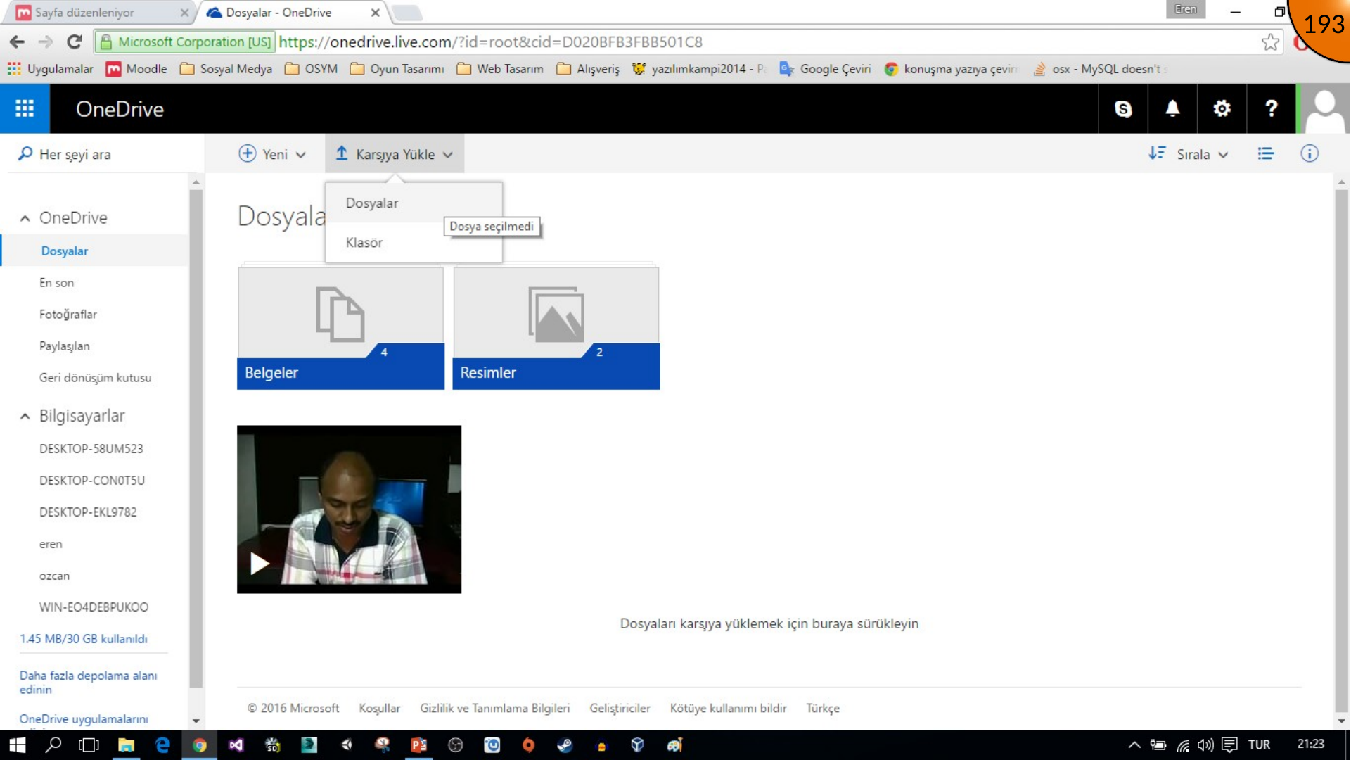 Opening OneDrive upload menu
