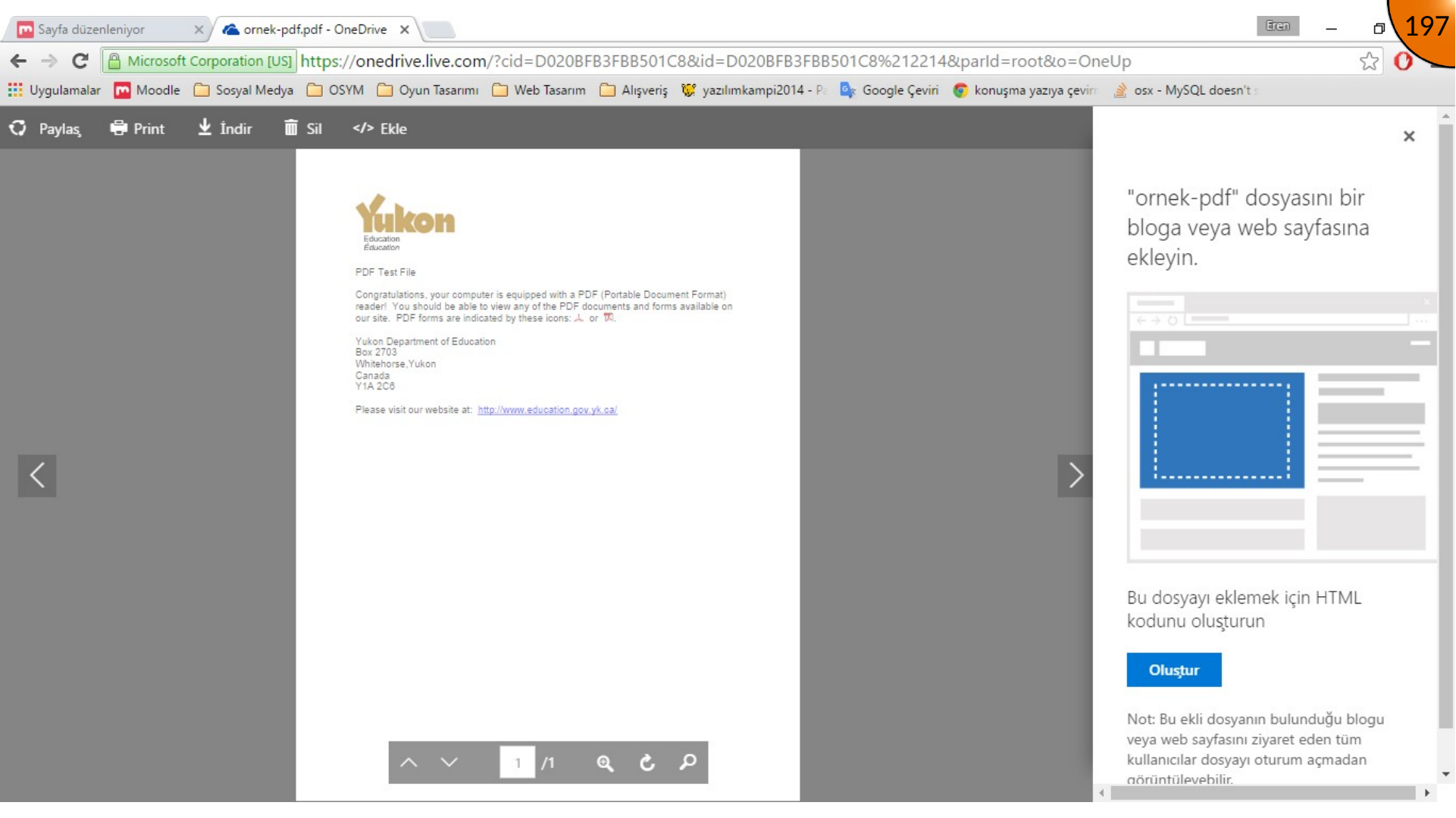 Creating OneDrive PDF embed code