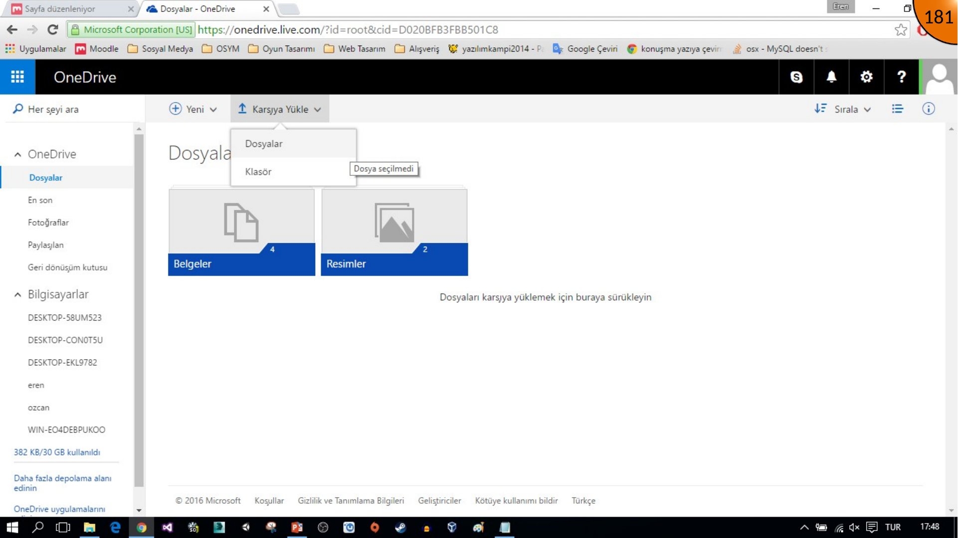Opening OneDrive file upload menu