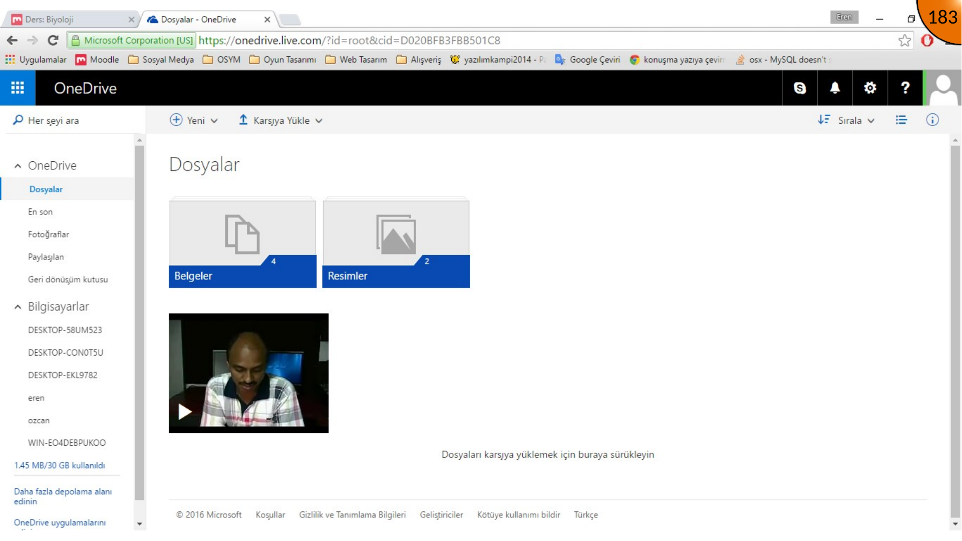Opening the uploaded OneDrive video