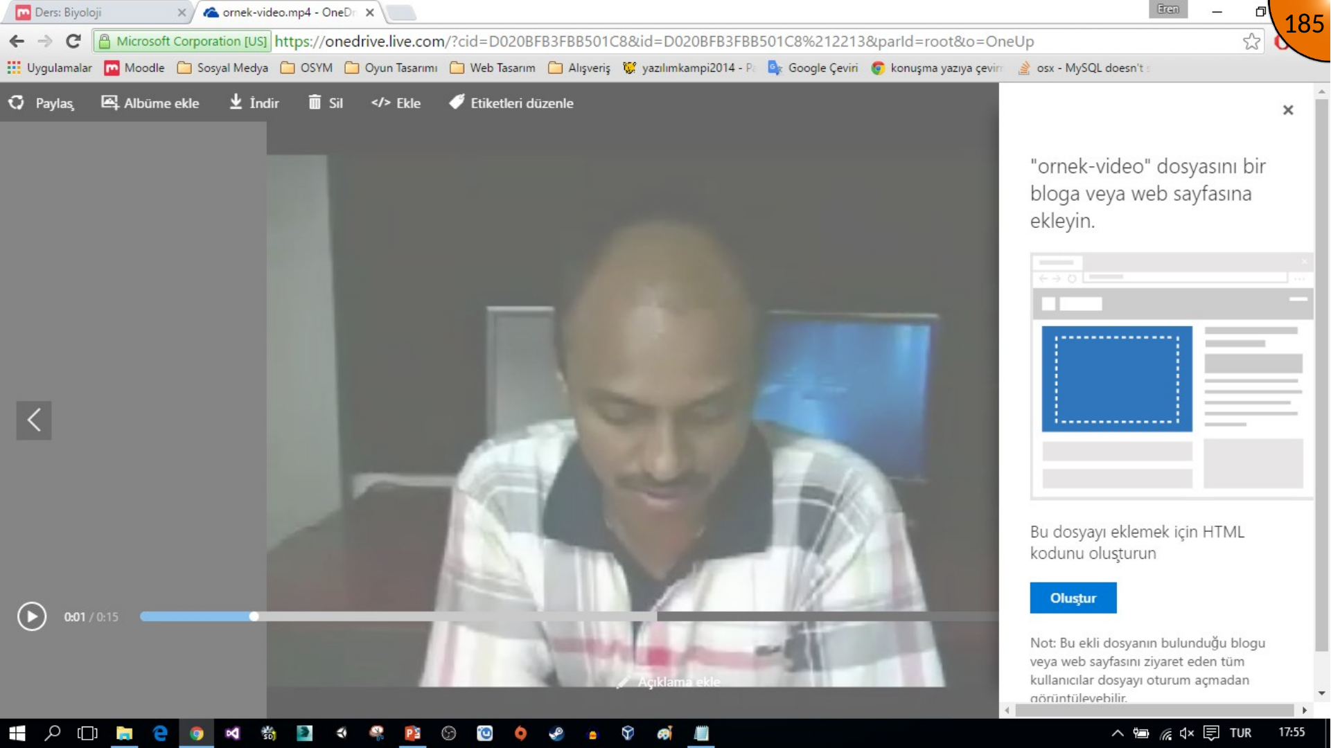 Generating OneDrive video embed code