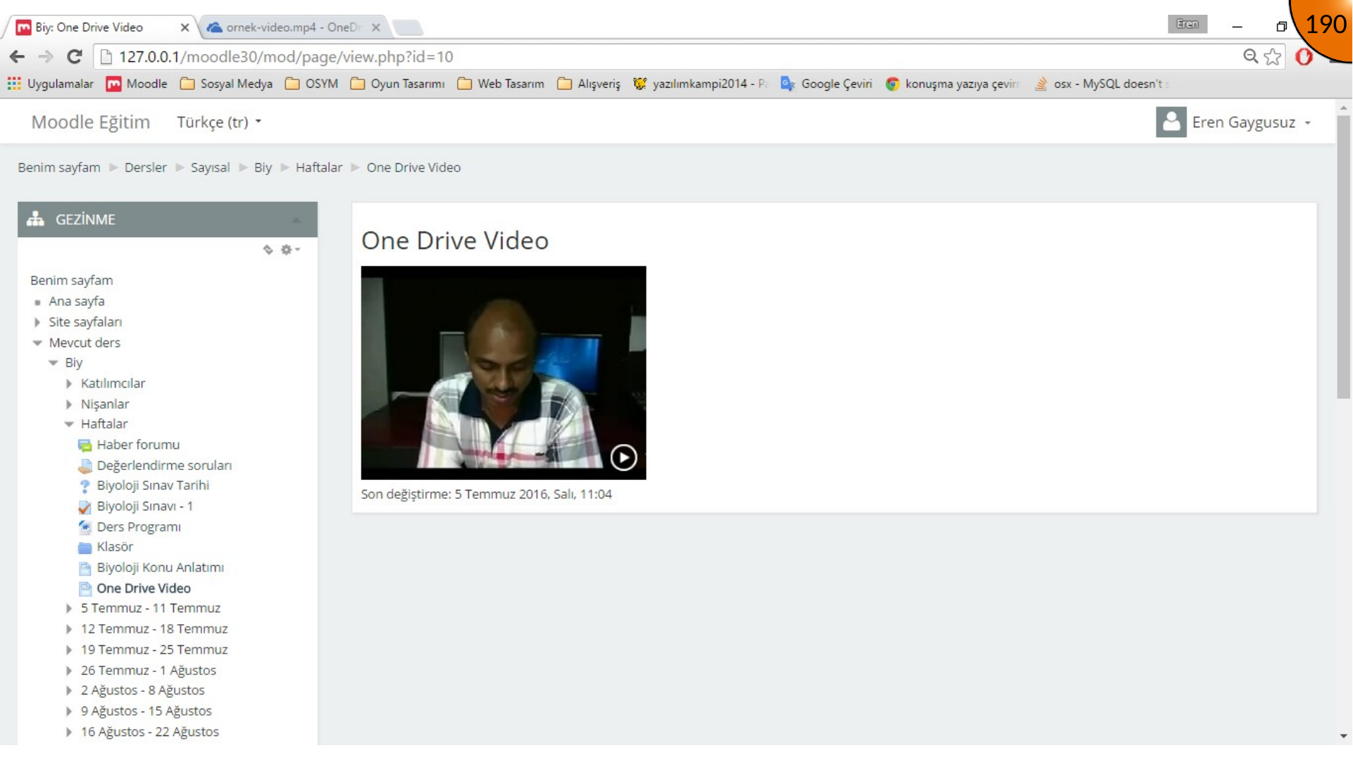 OneDrive video embedded in Moodle