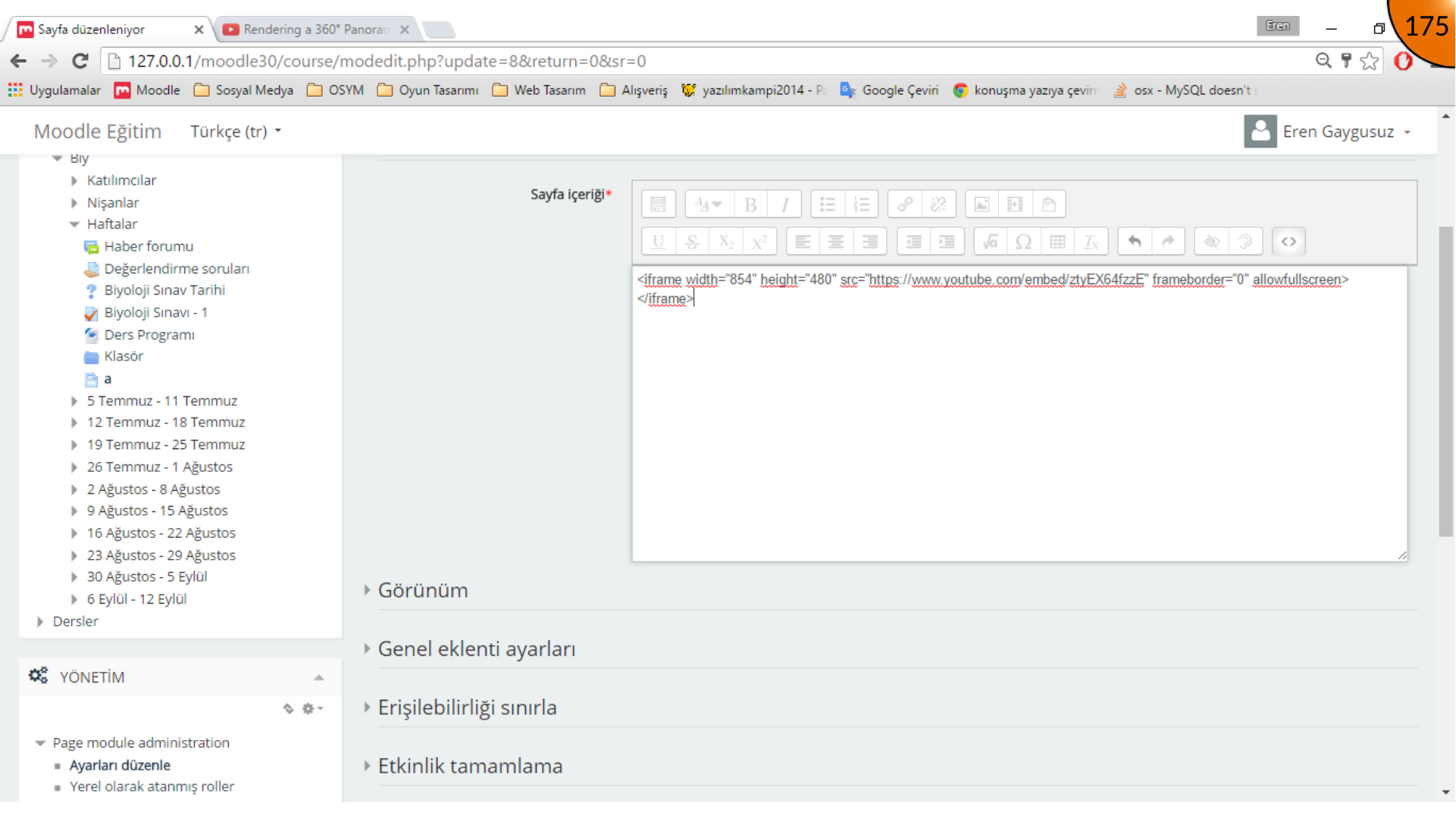 Pasting YouTube embed code into Moodle HTML editor
