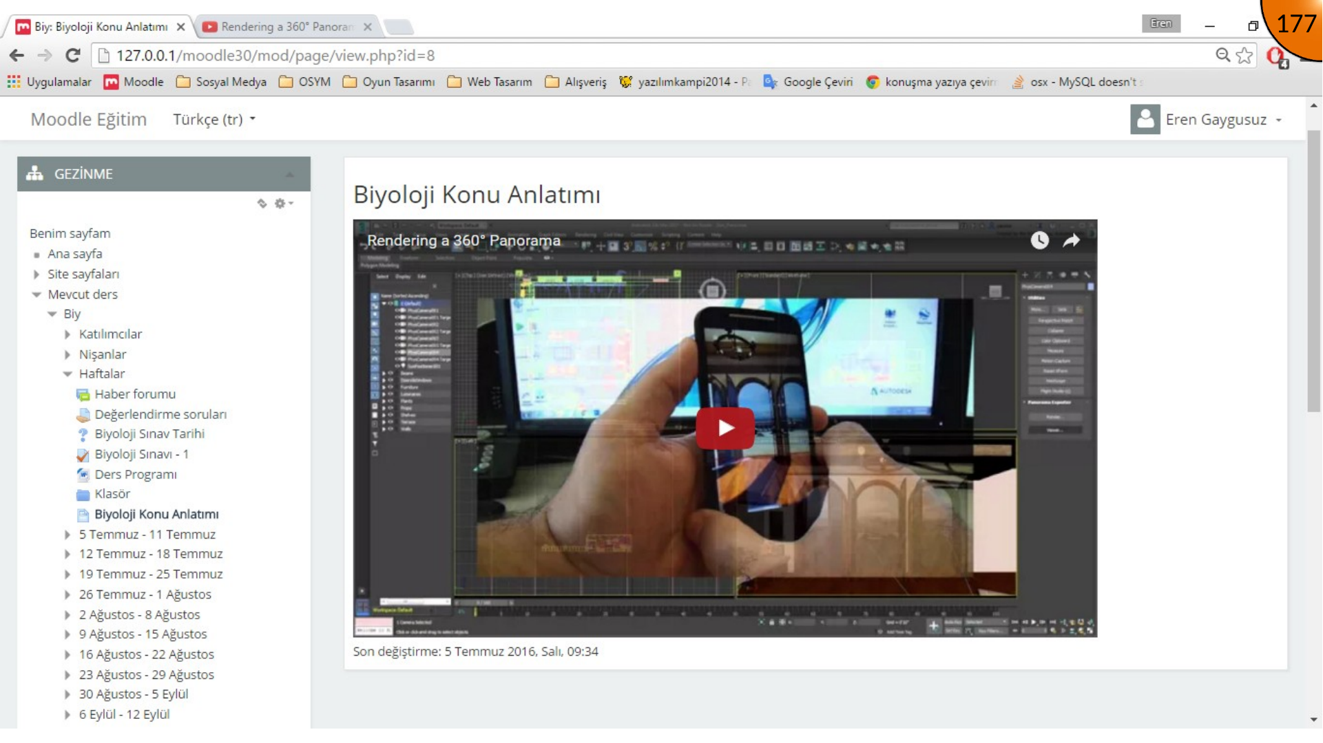 YouTube video embedded in a Moodle page