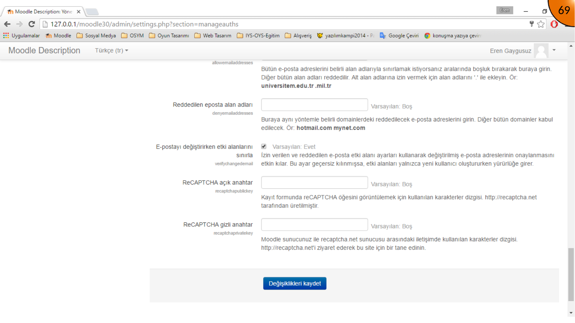 Saving Moodle self-registration settings