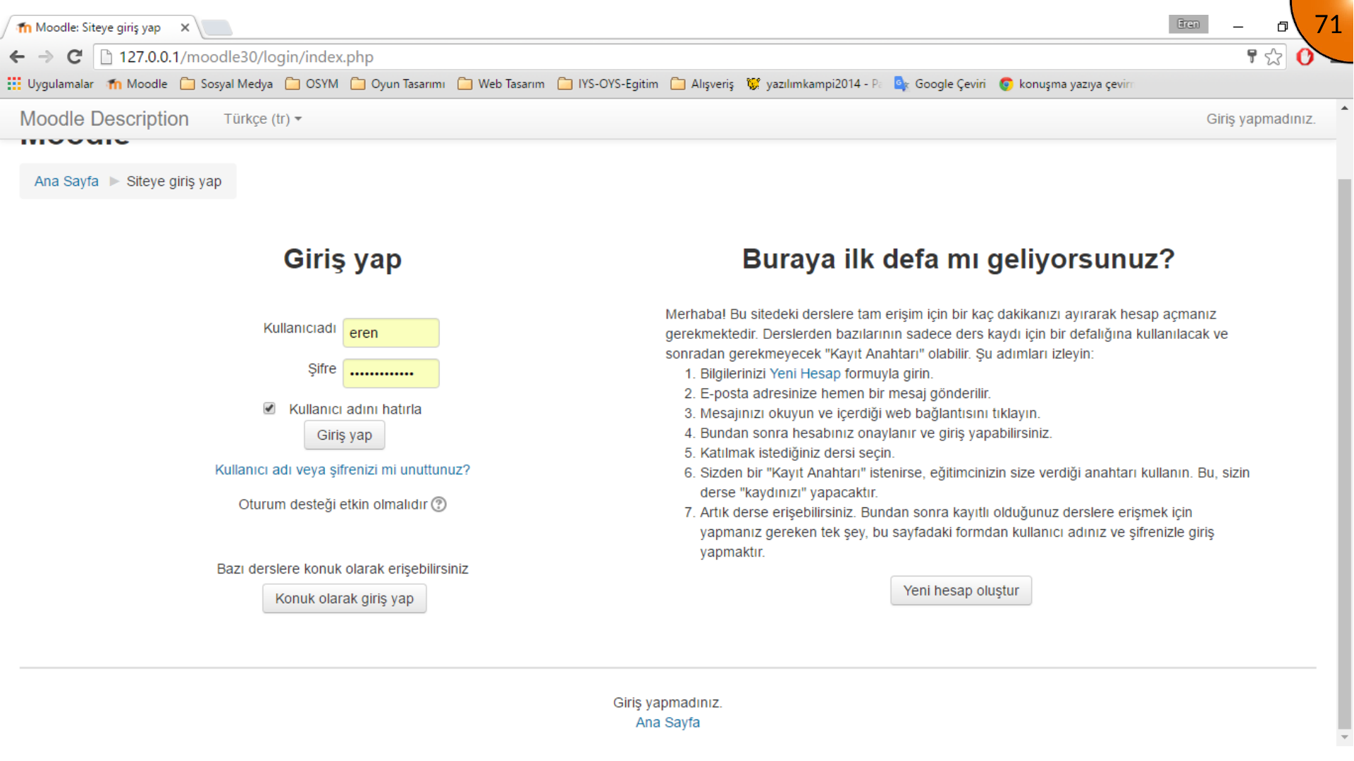 Moodle new account registration form