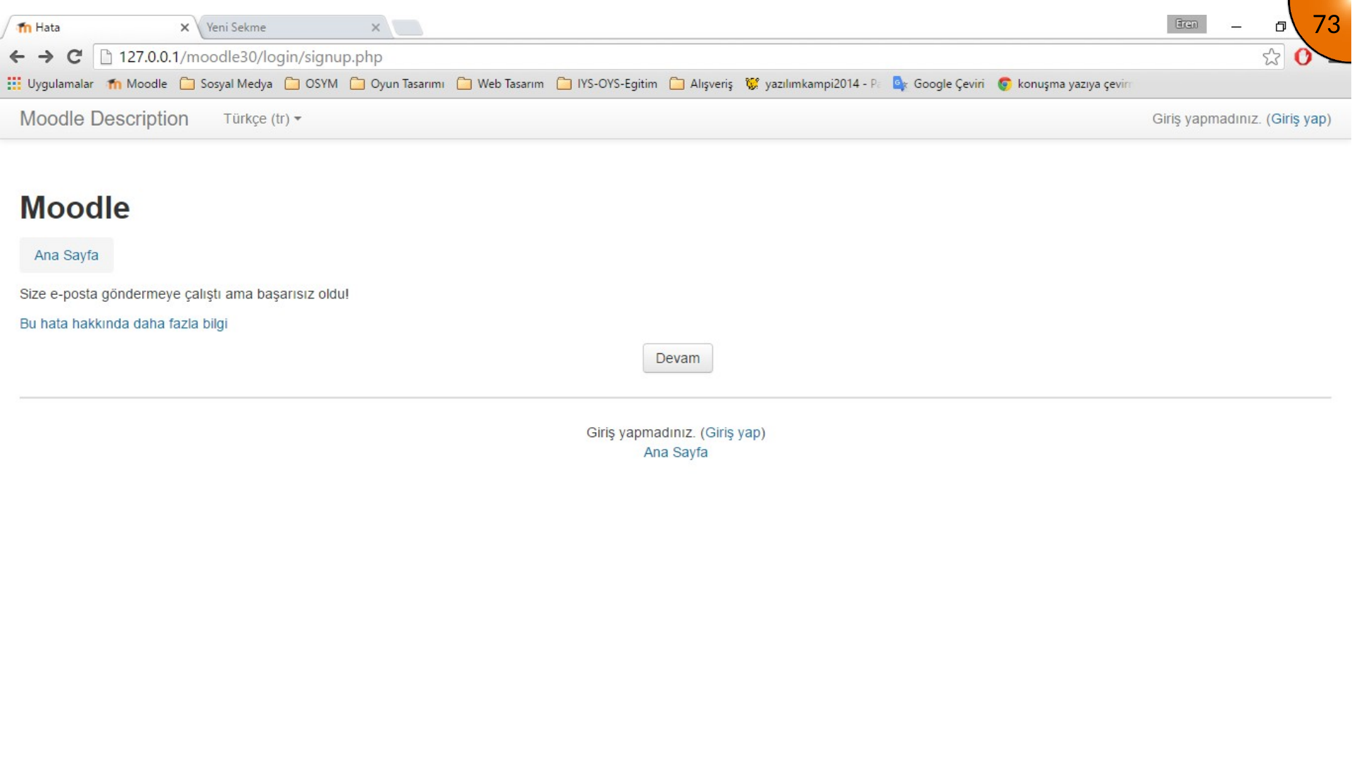 Signing in as the Moodle administrator after creating an account