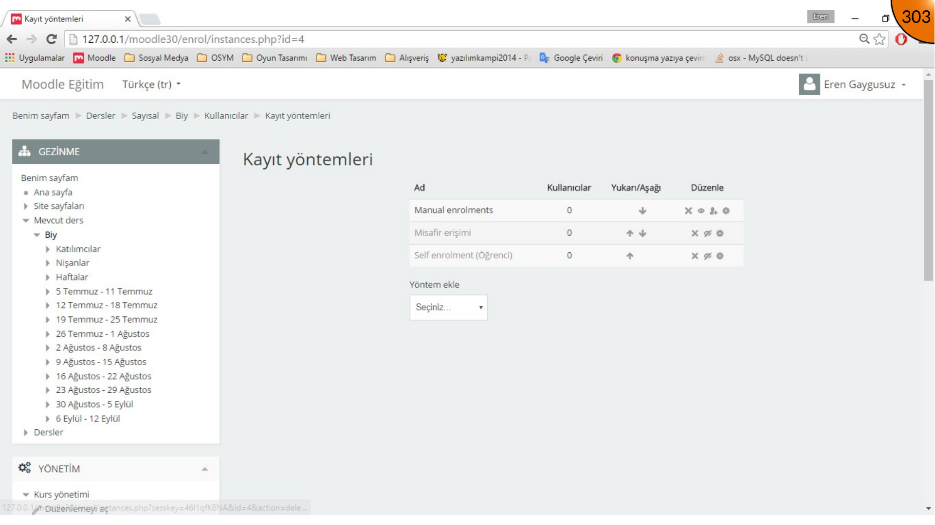 Opening self enrolment settings