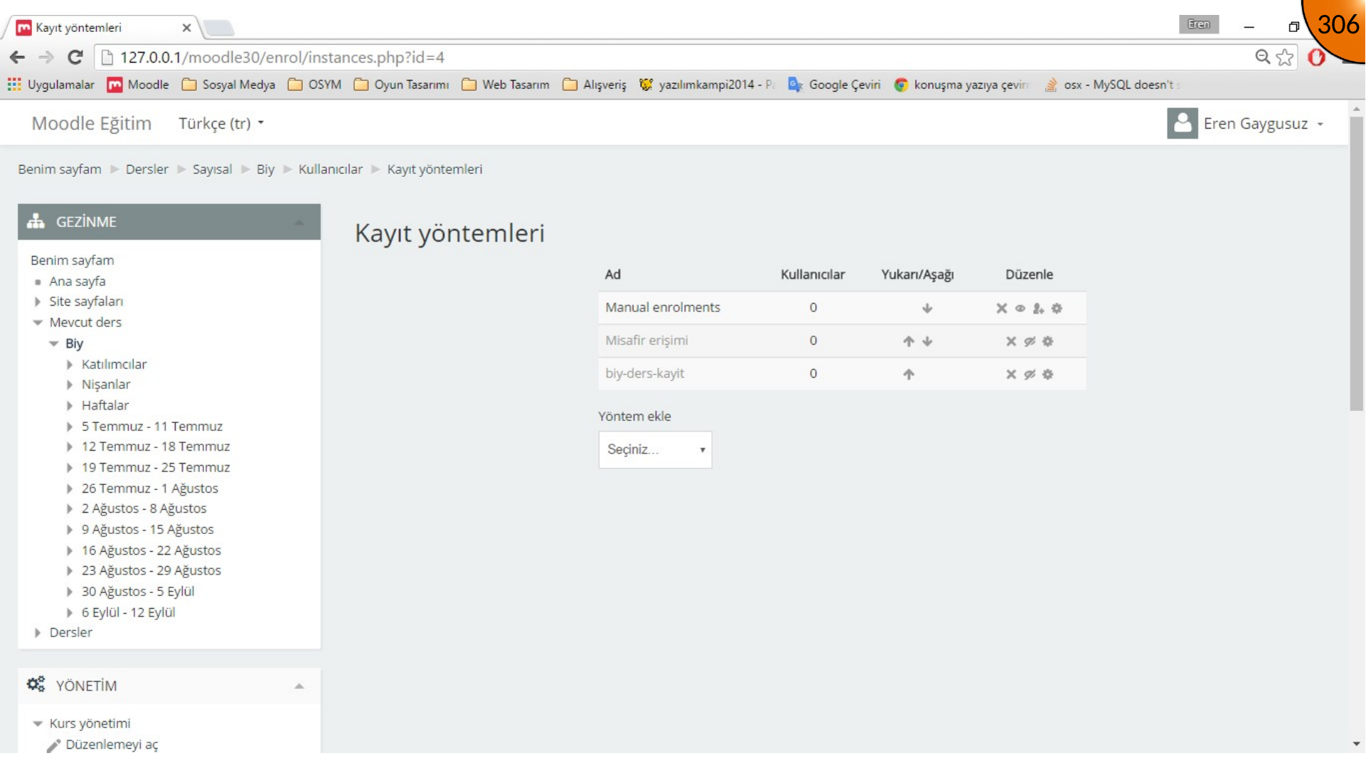 Enabling Moodle self enrolment method