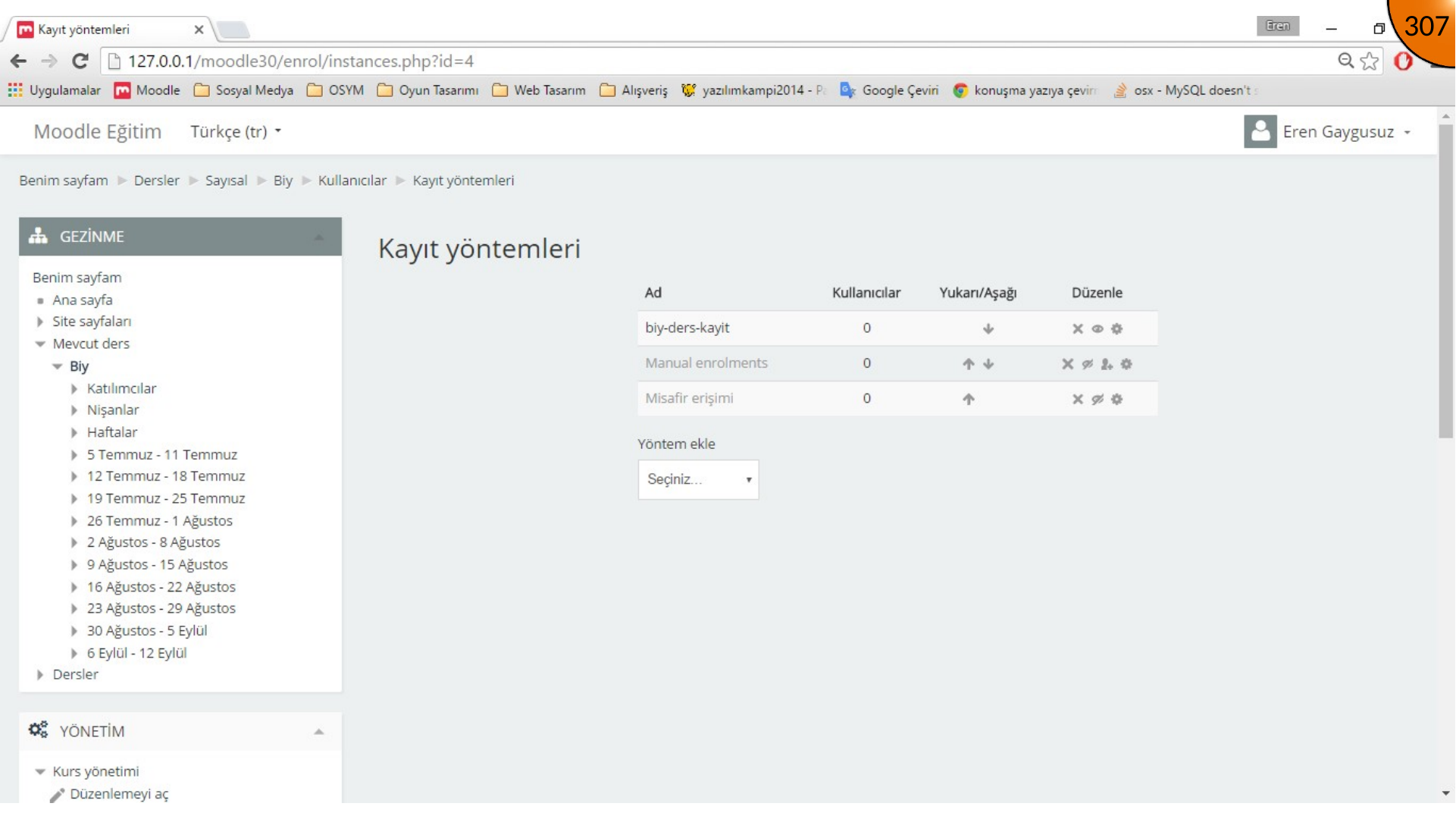 Prioritizing Moodle self enrolment method