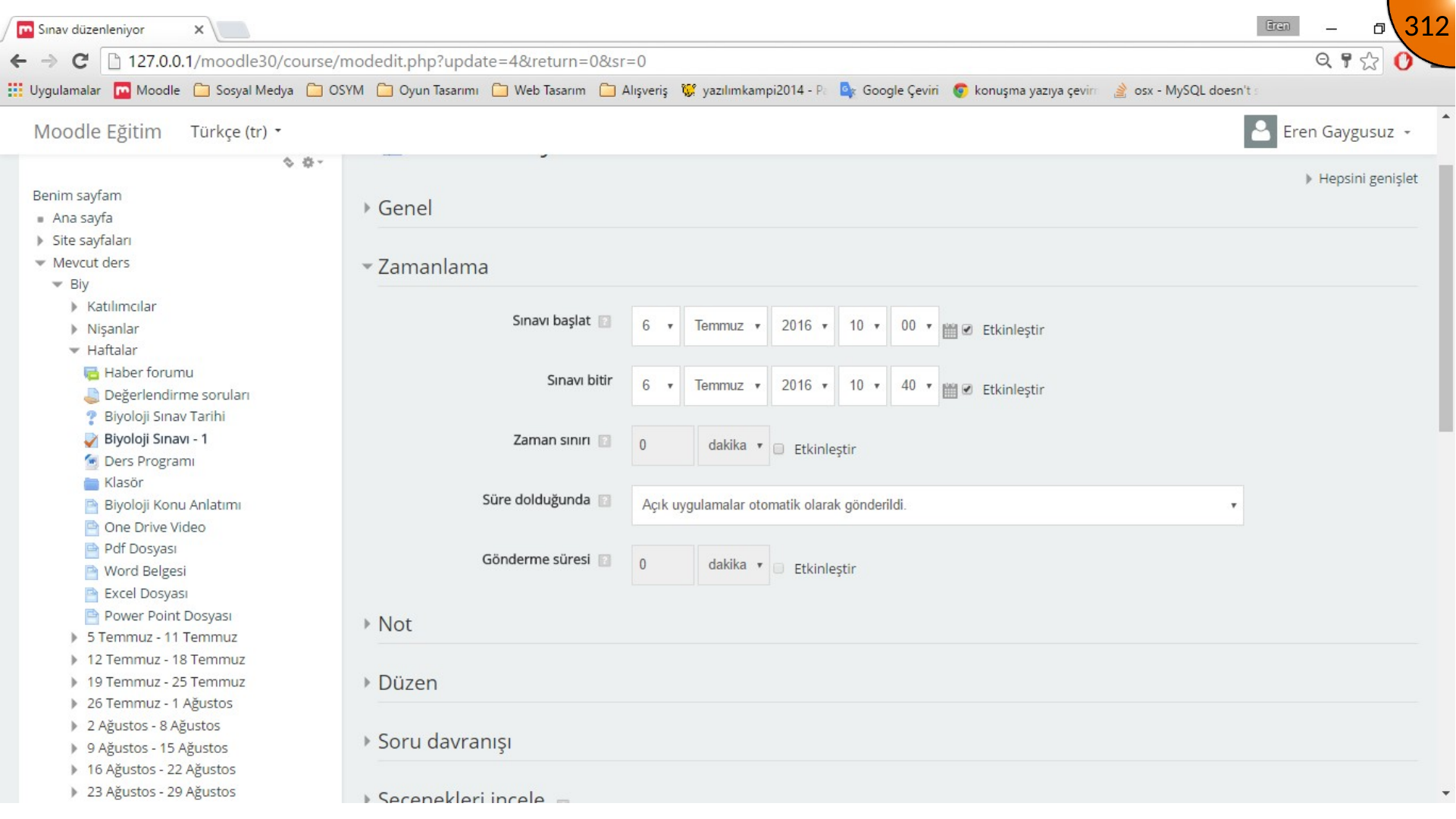 Setting Moodle quiz opening and closing date time