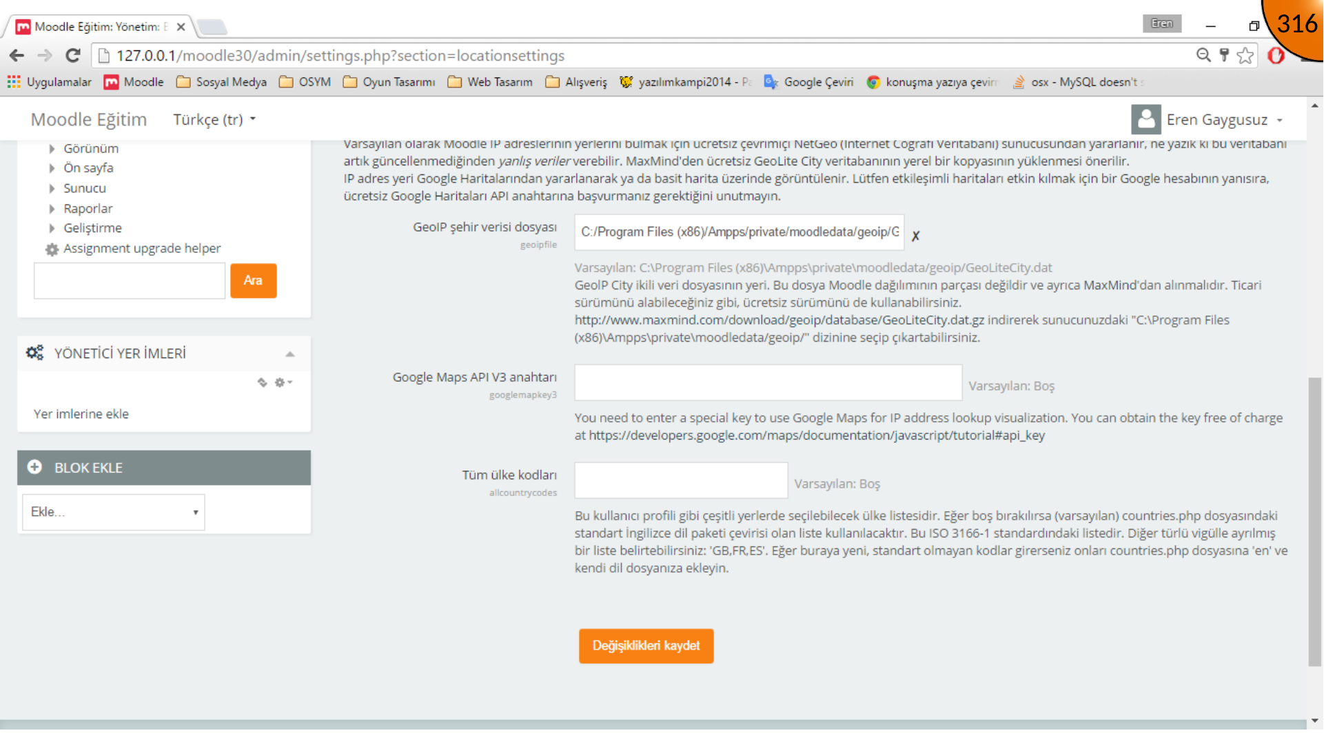 Saving Moodle regional settings