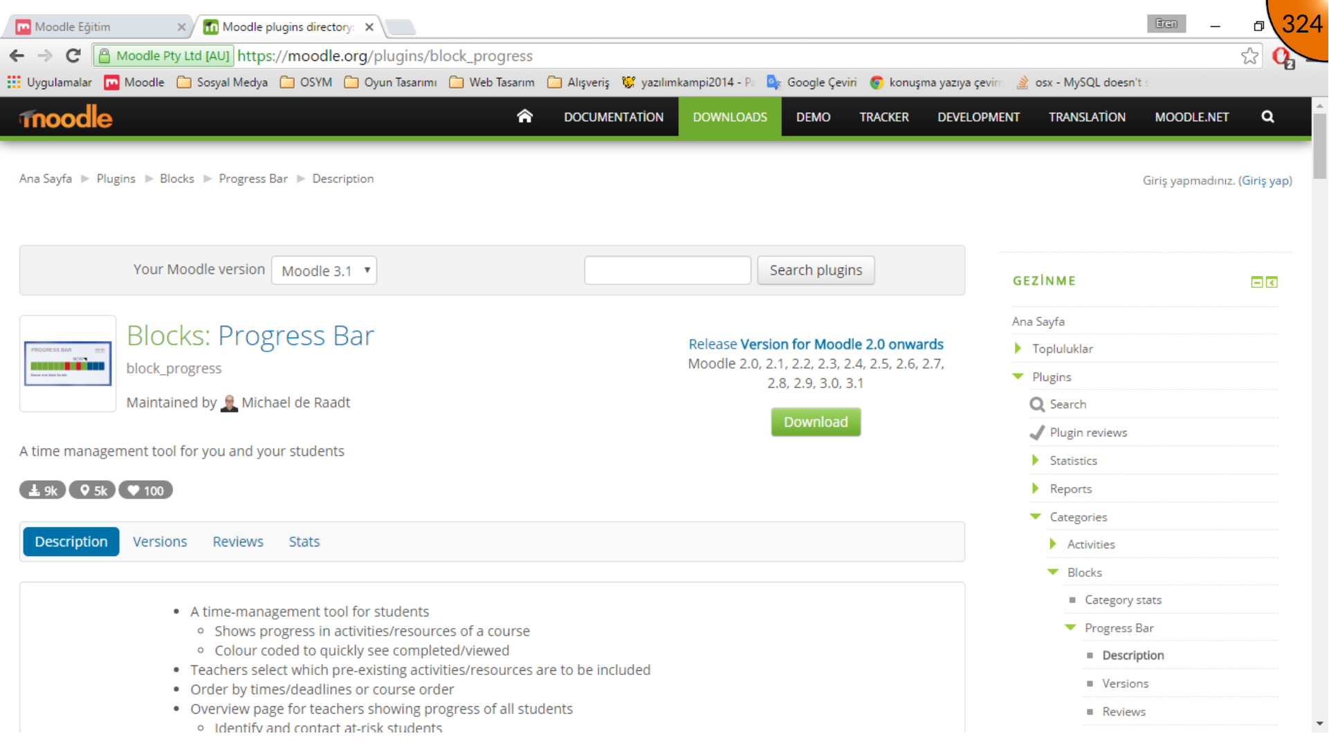 Downloading Progress Bar Moodle plugin