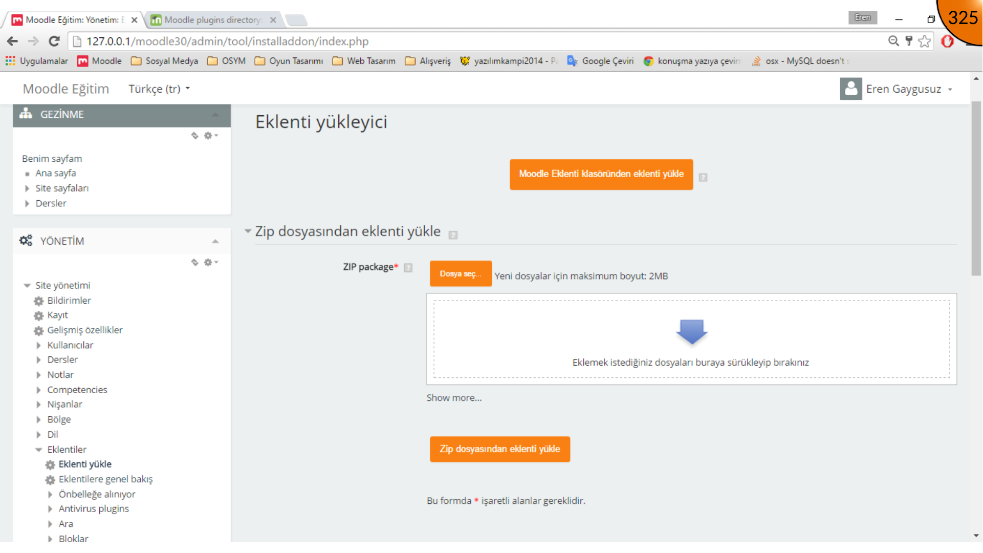 Opening Moodle plugin installation page