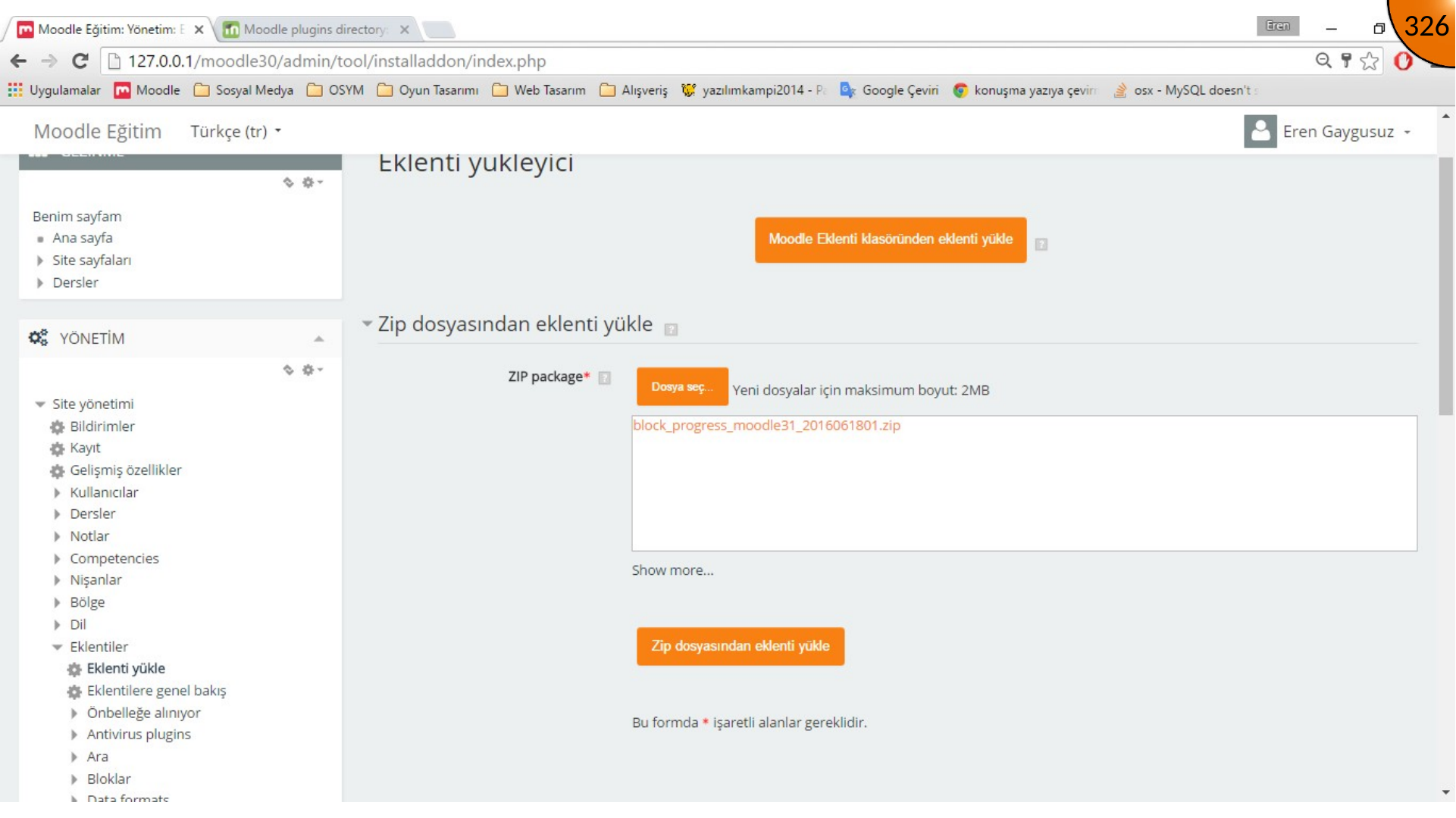 Uploading plugin ZIP archive to Moodle