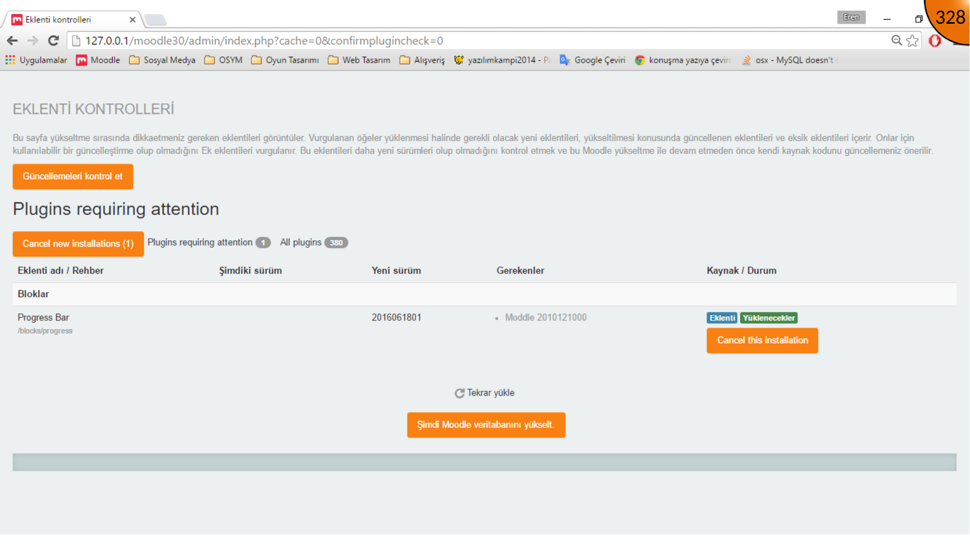 Starting Moodle database upgrade for plugin