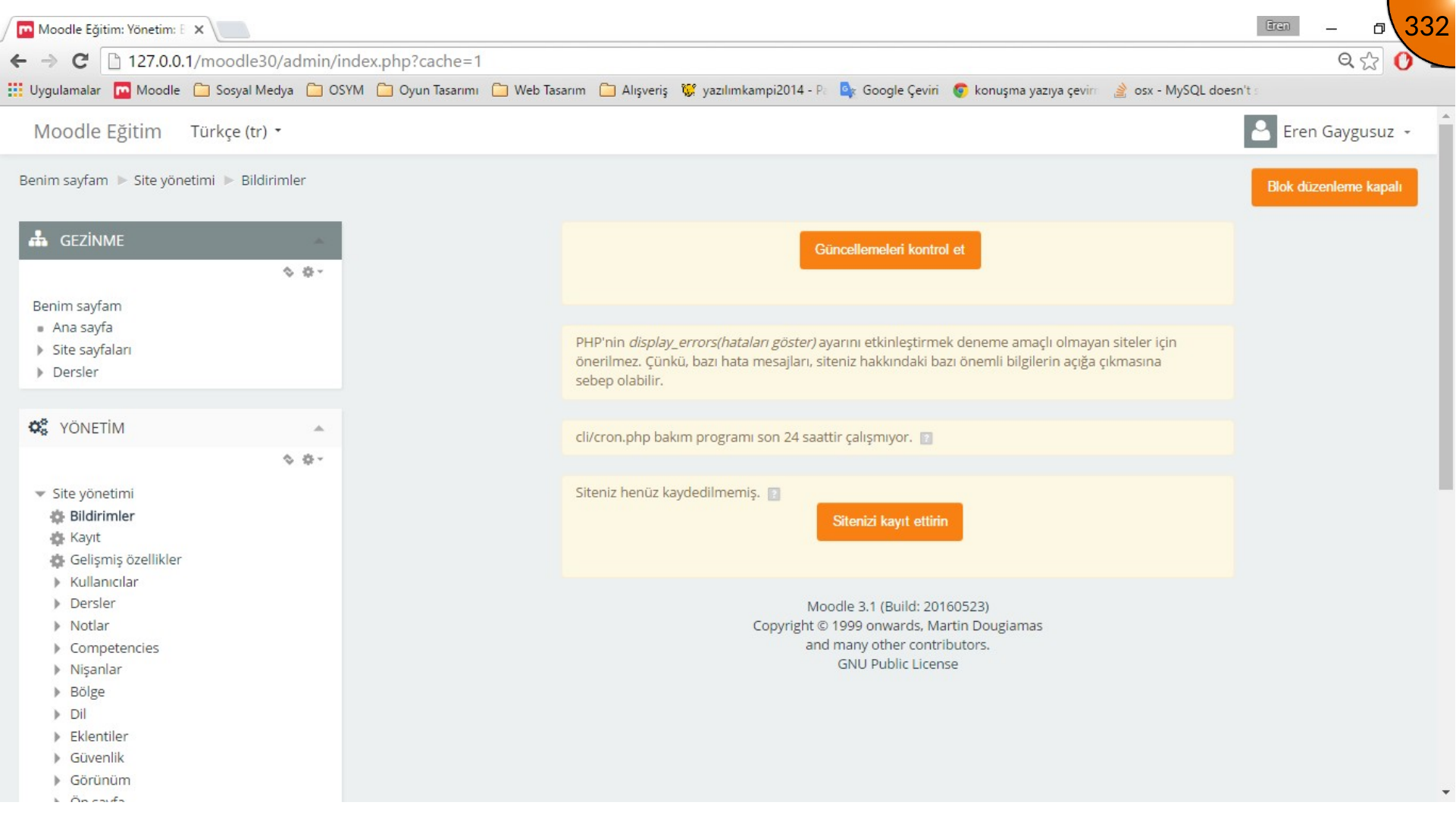 Moodle plugin installation message