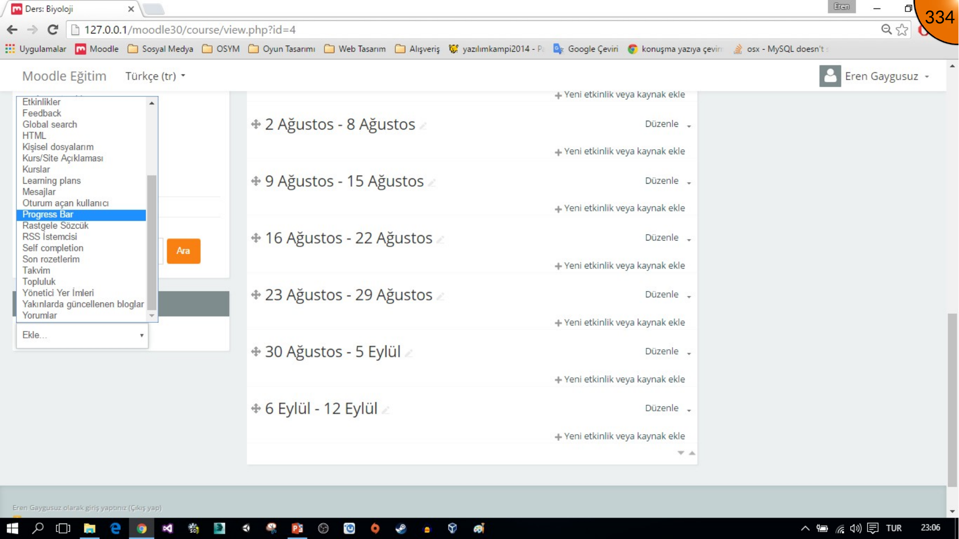 Selecting Progress Bar Moodle block