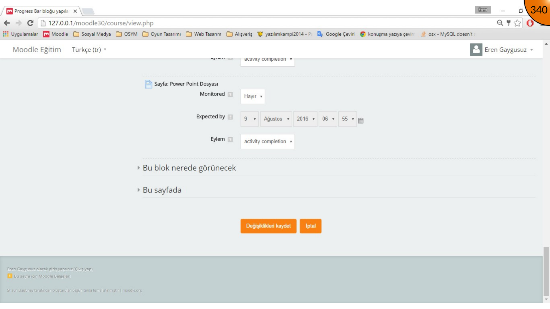 Marking Moodle activities as monitored in Progress Bar