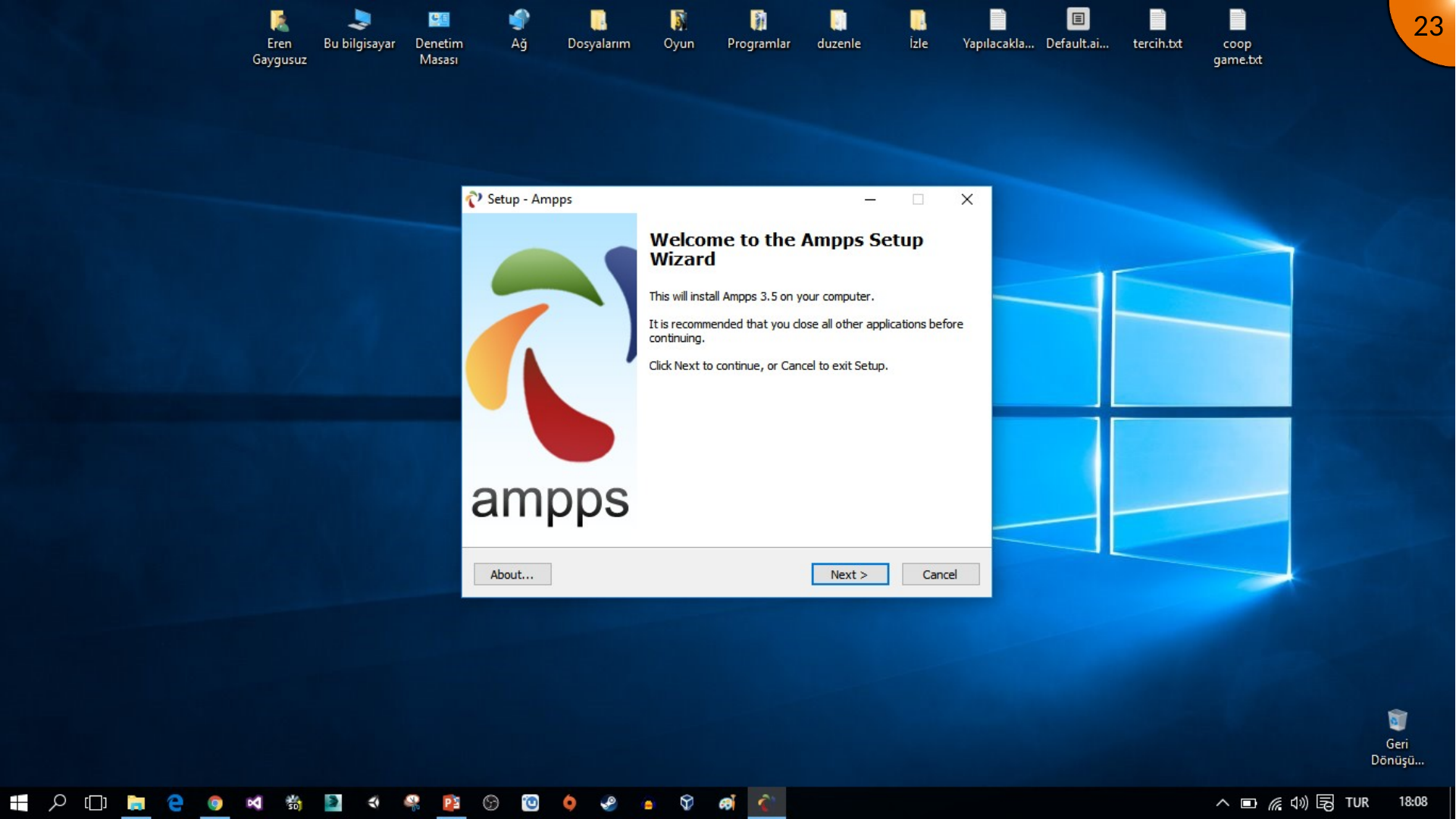 AMPPS setup wizard welcome page
