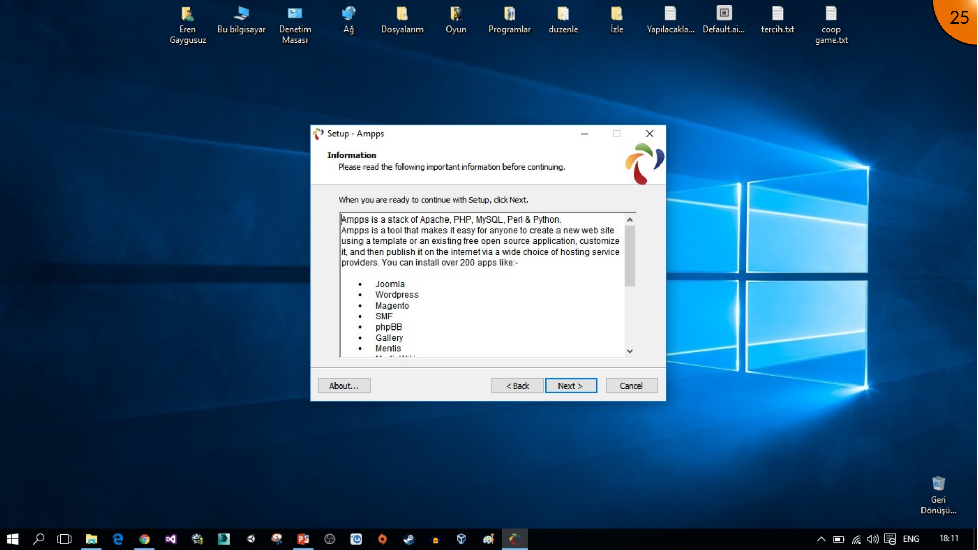 Continuing through the AMPPS installation wizard