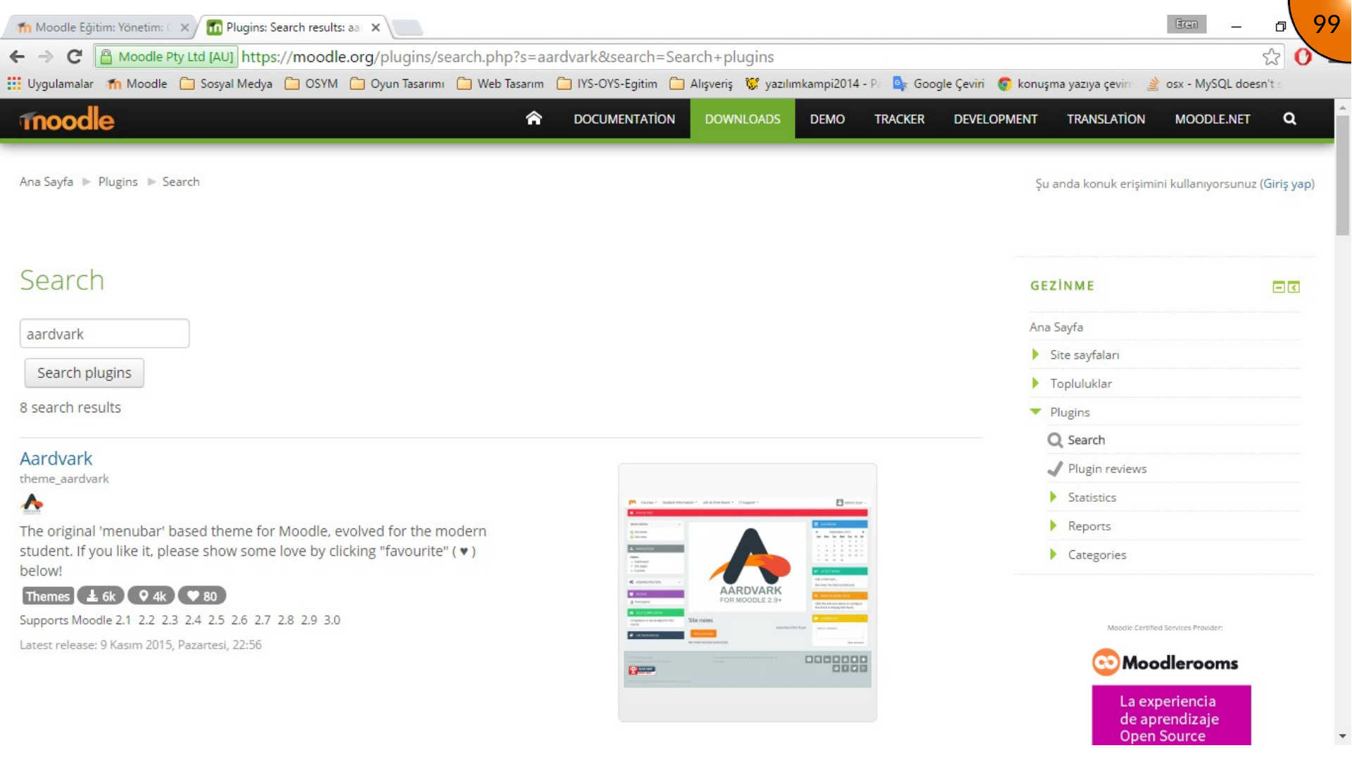 Searching Moodle themes