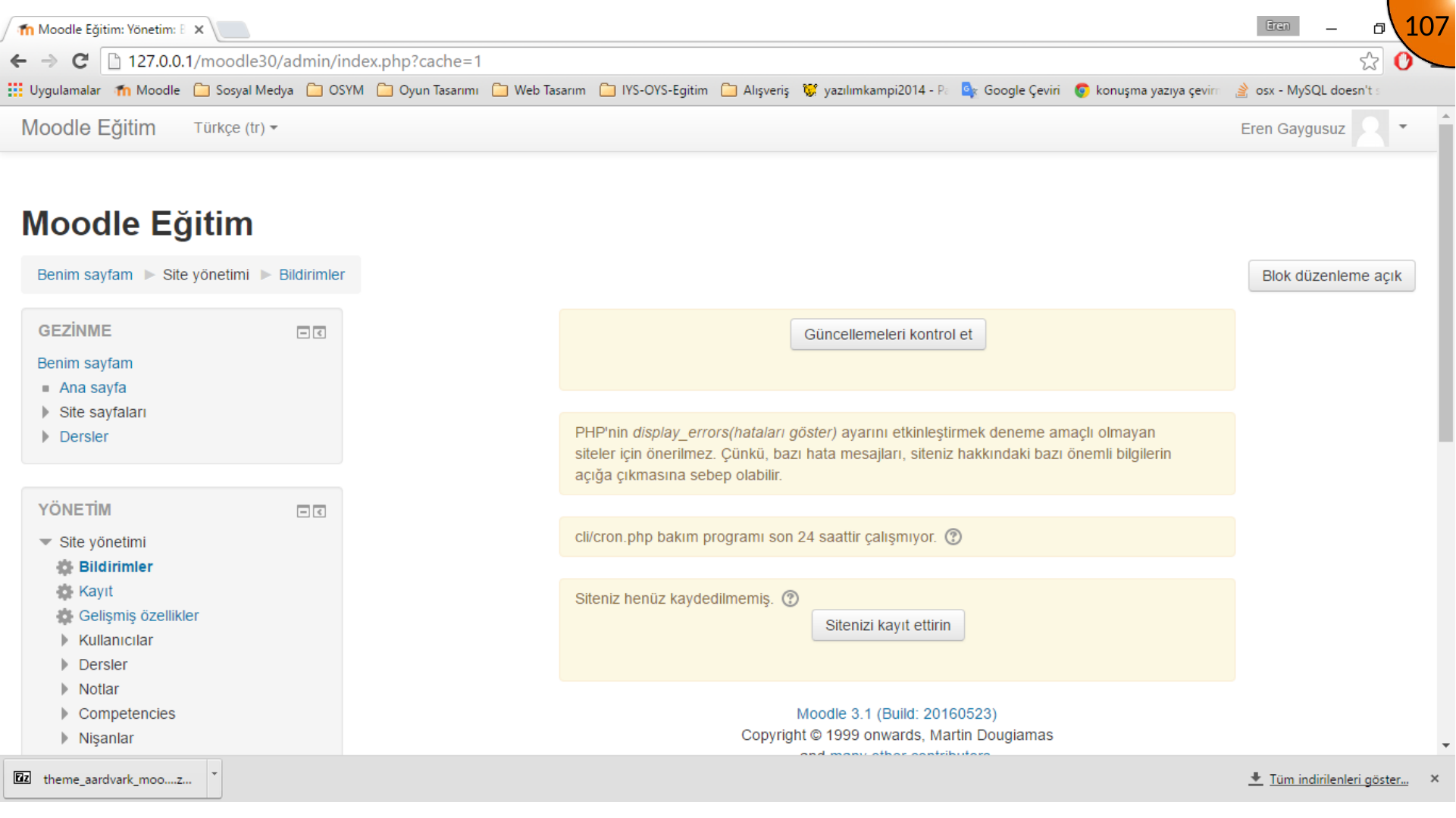 Archived Moodle theme warnings