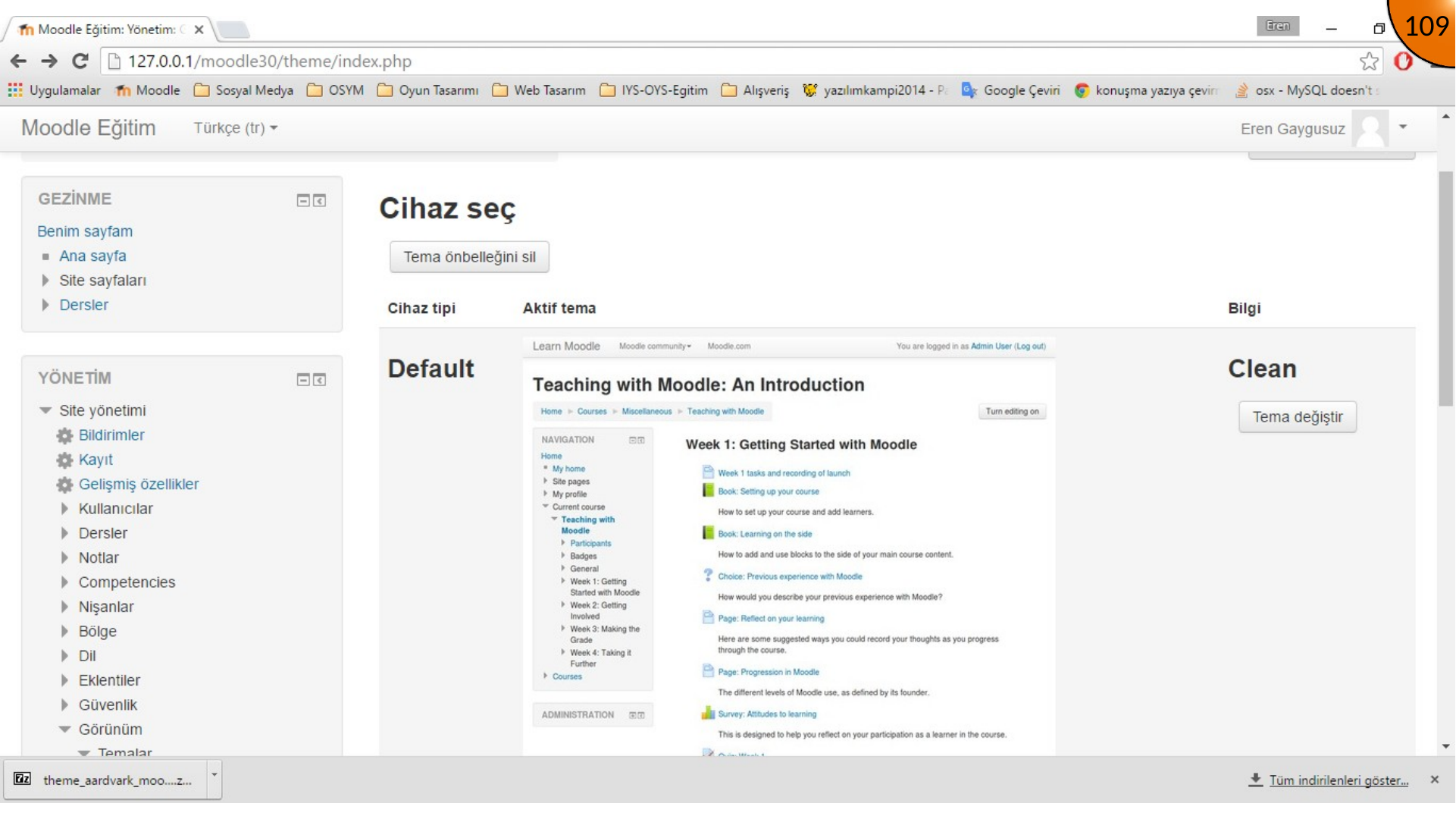 Changing the Moodle site theme