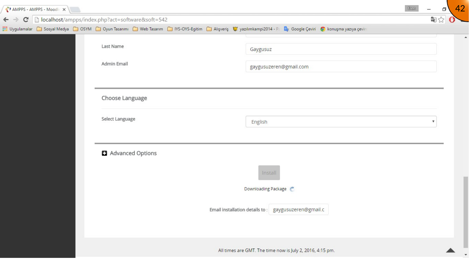 AMPPS downloading Moodle and starting the local installation