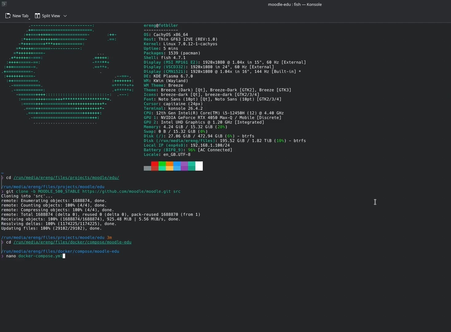 Moodle source code cloned into the local project directory