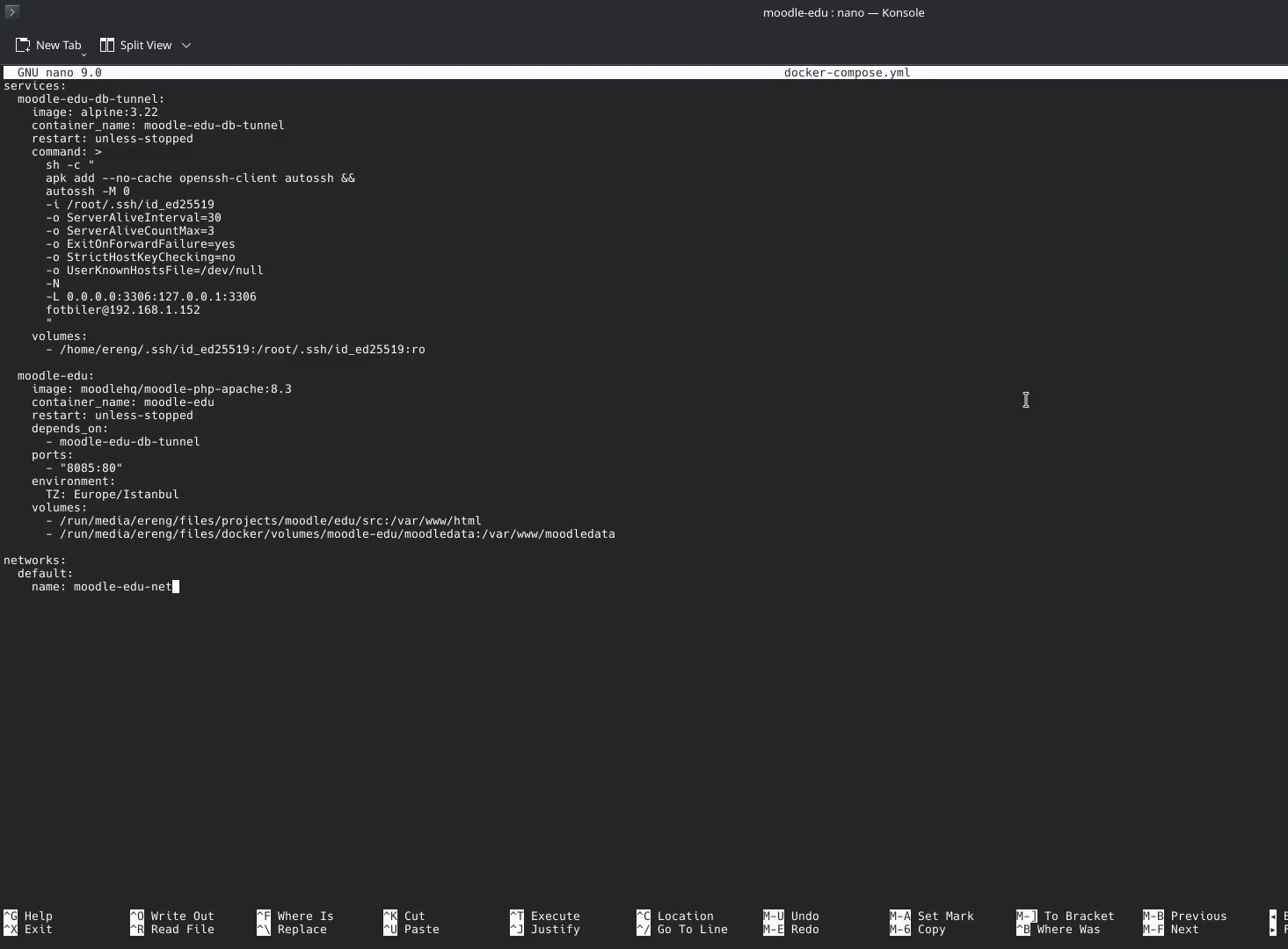 Editing the Docker Compose configuration for Moodle