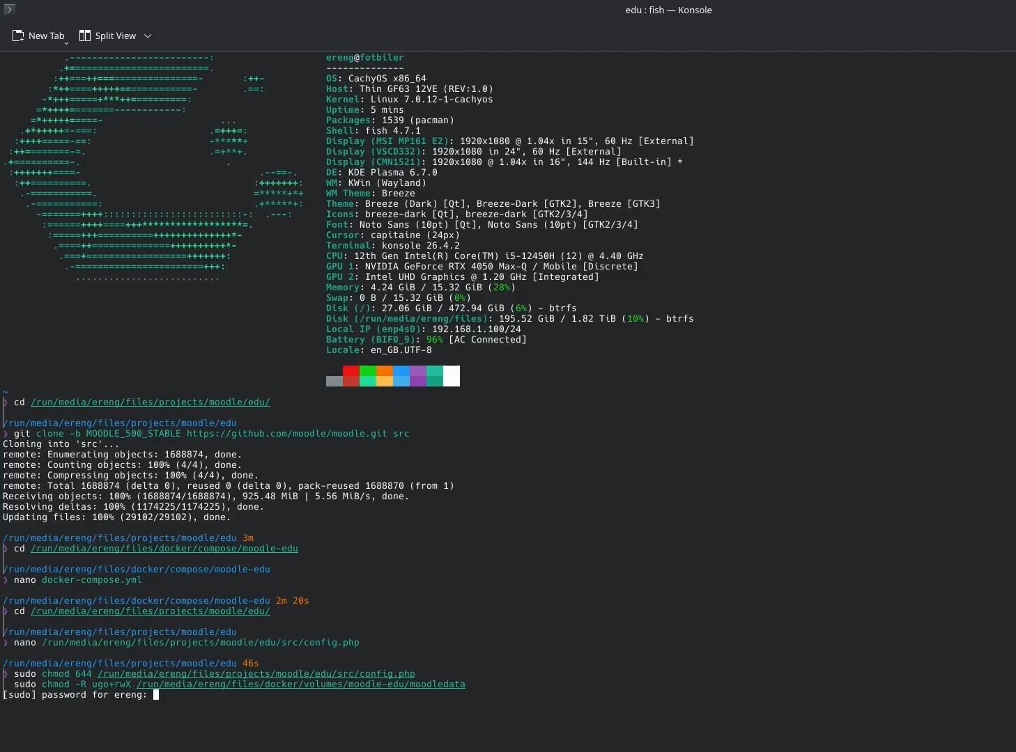 Setting Moodle configuration and data directory permissions in the terminal
