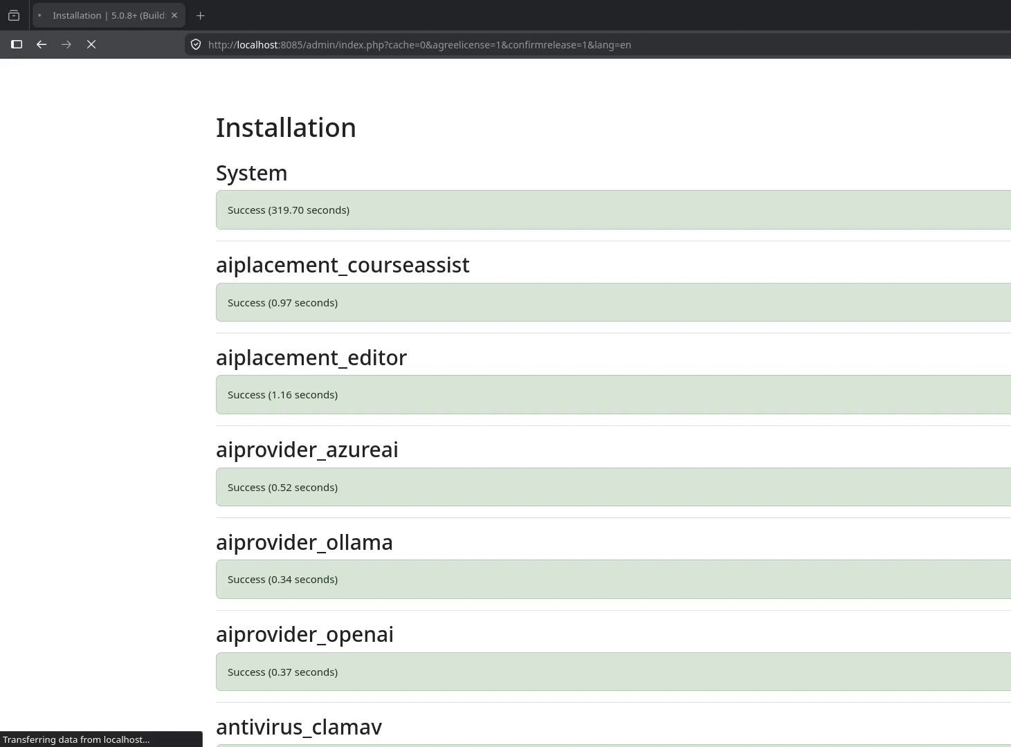 Moodle installing core components and plugins