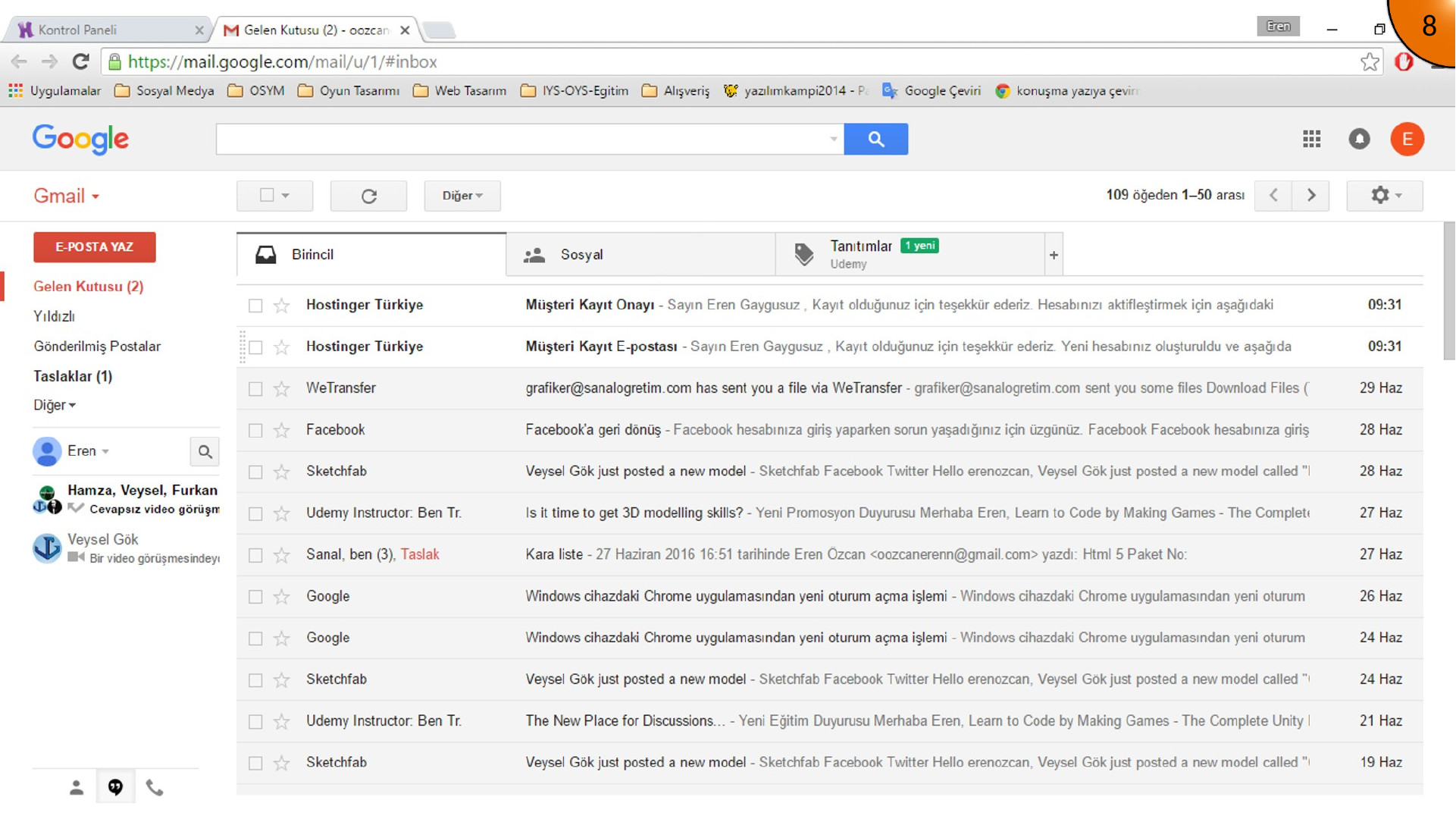 Opening the hosting account verification email