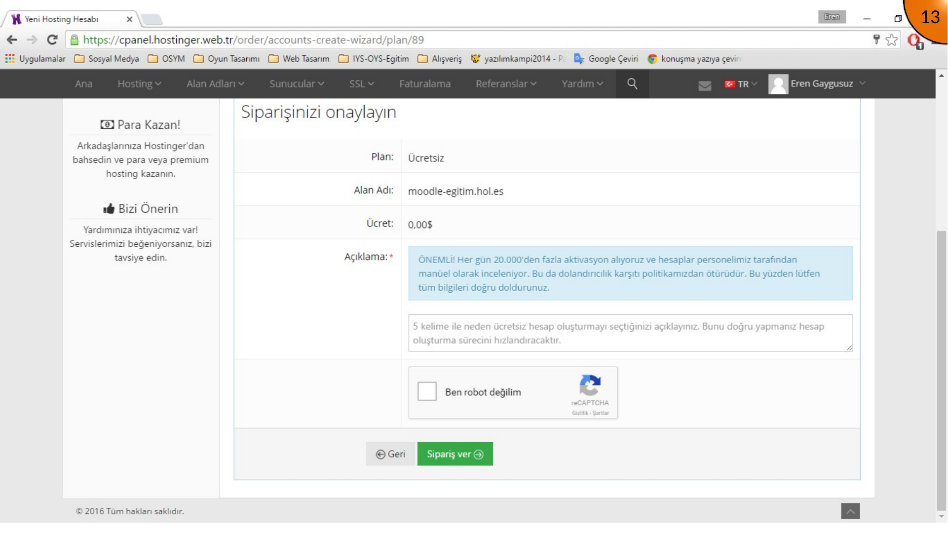 Confirming the hosting order