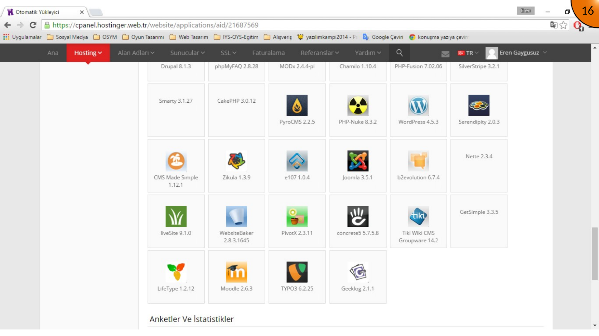 Selecting Moodle from the hosting control panel auto installer