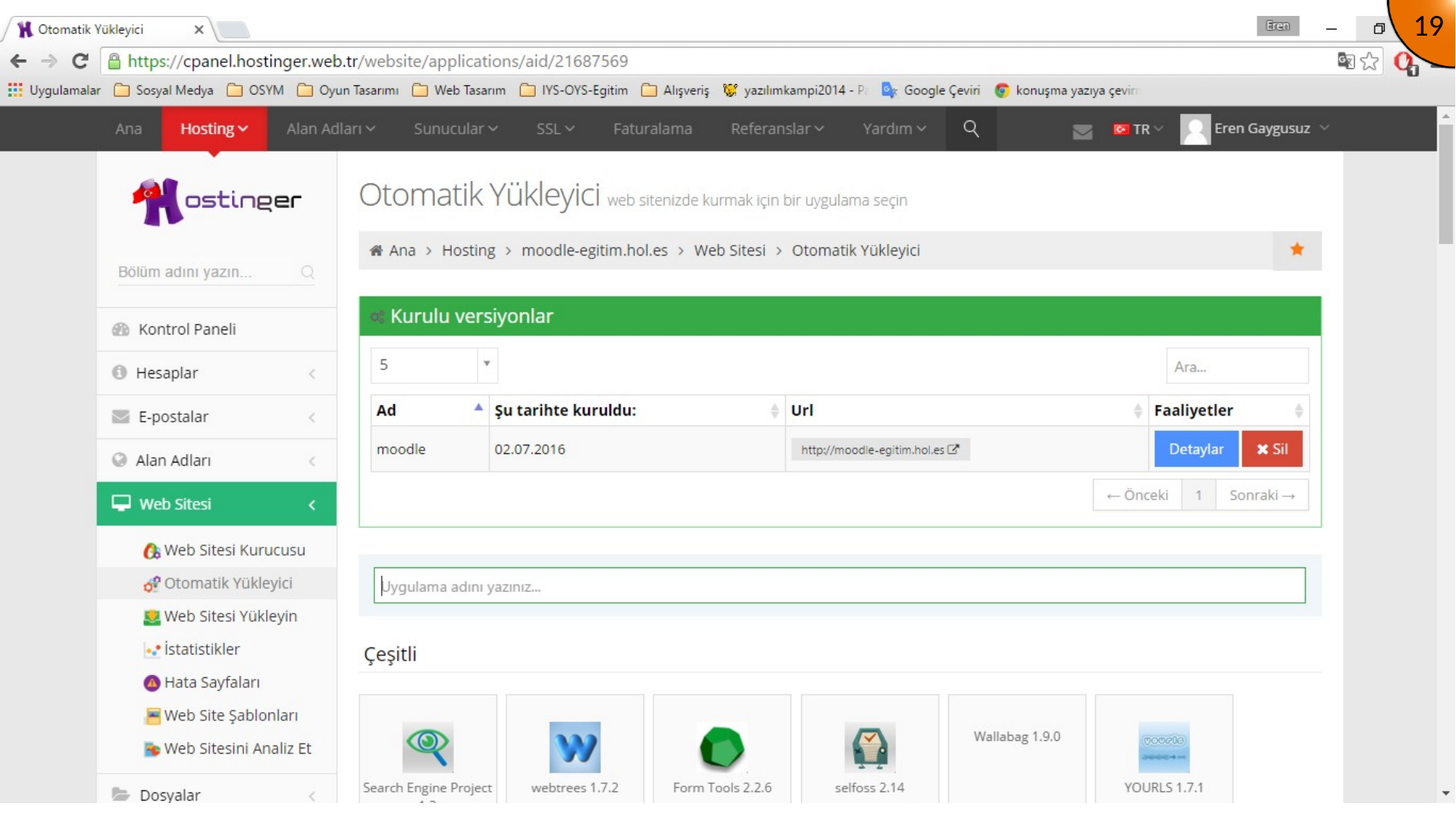Opening the URL of the installed Moodle site from the control panel