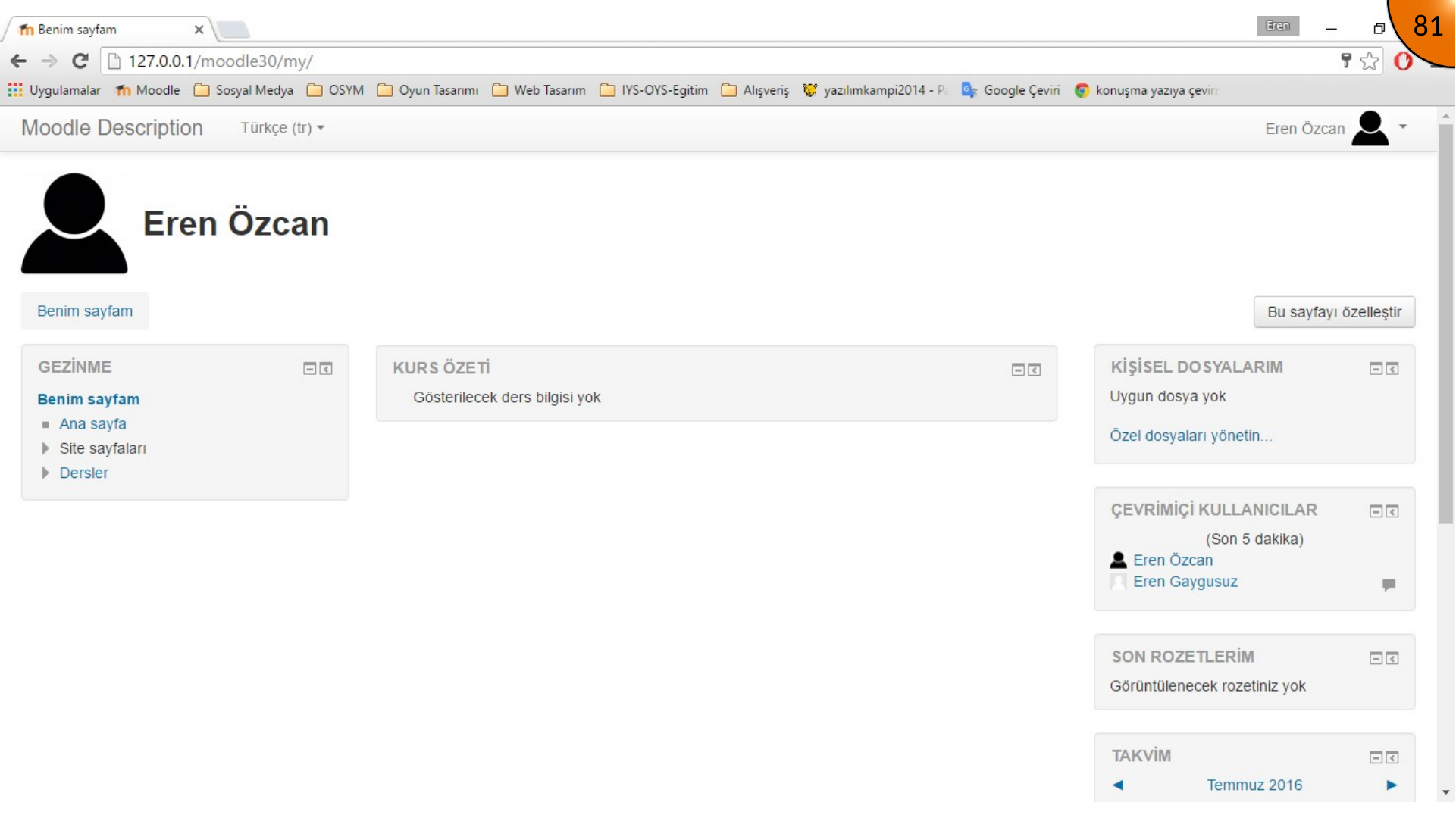 Moodle user profile with an uploaded profile image