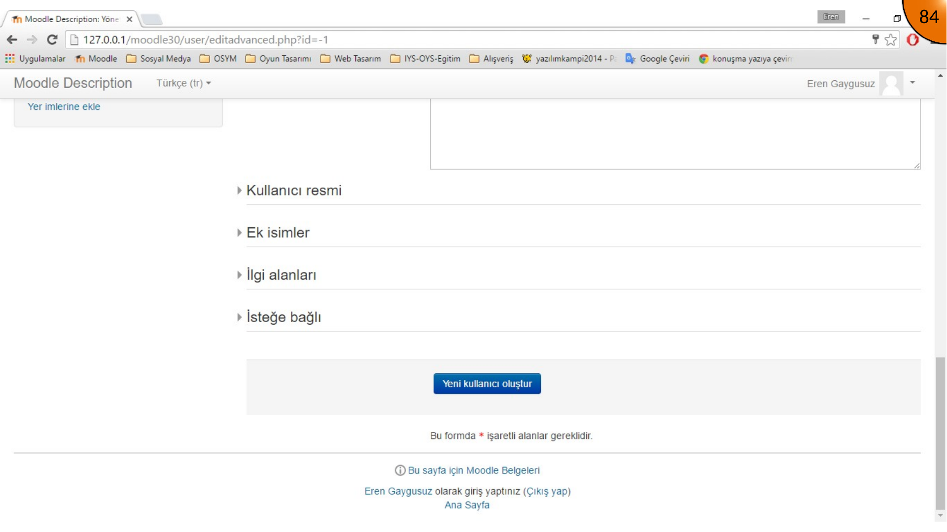 Creating a new Moodle user account