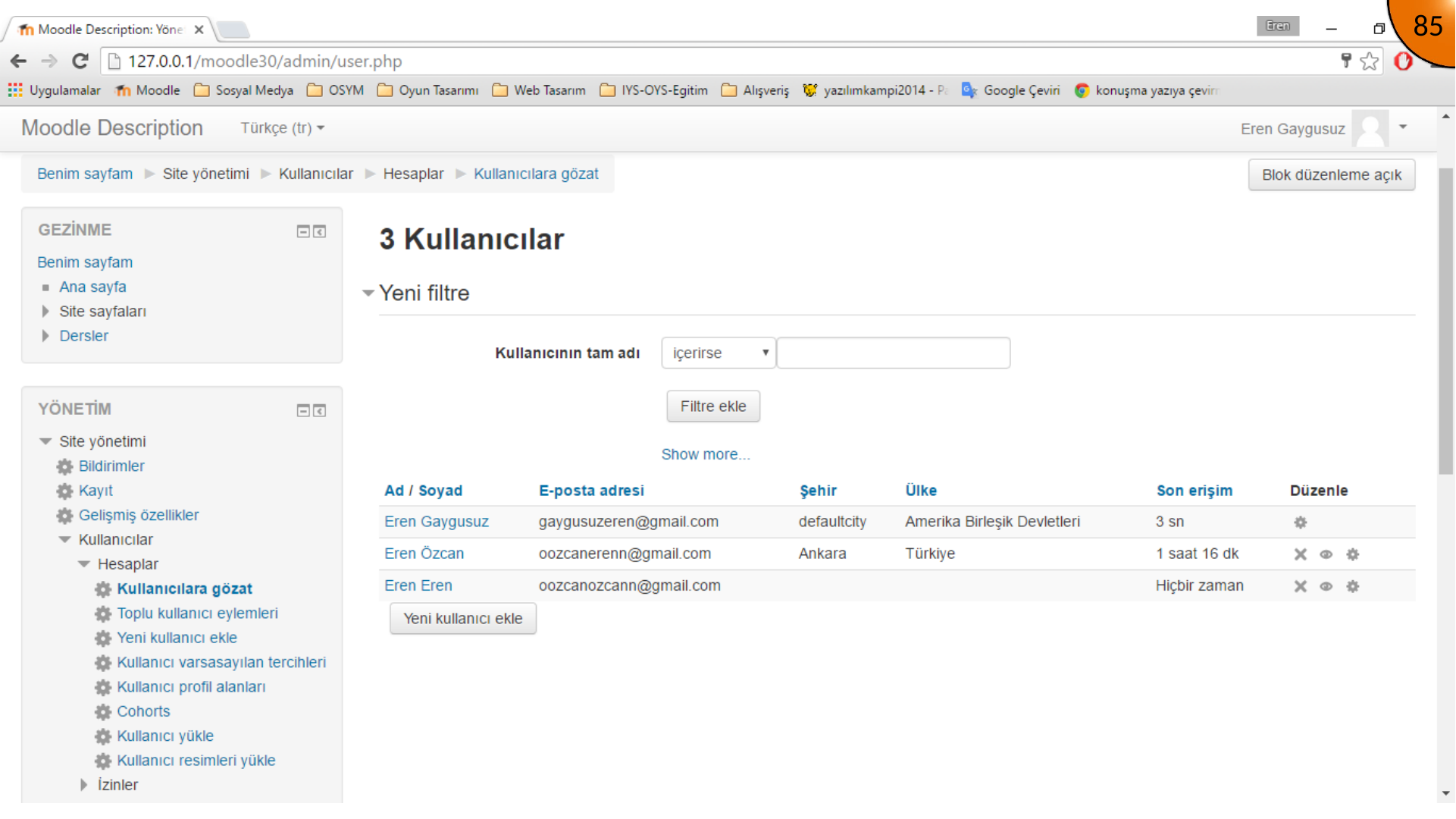 Opening Moodle site administrator assignments