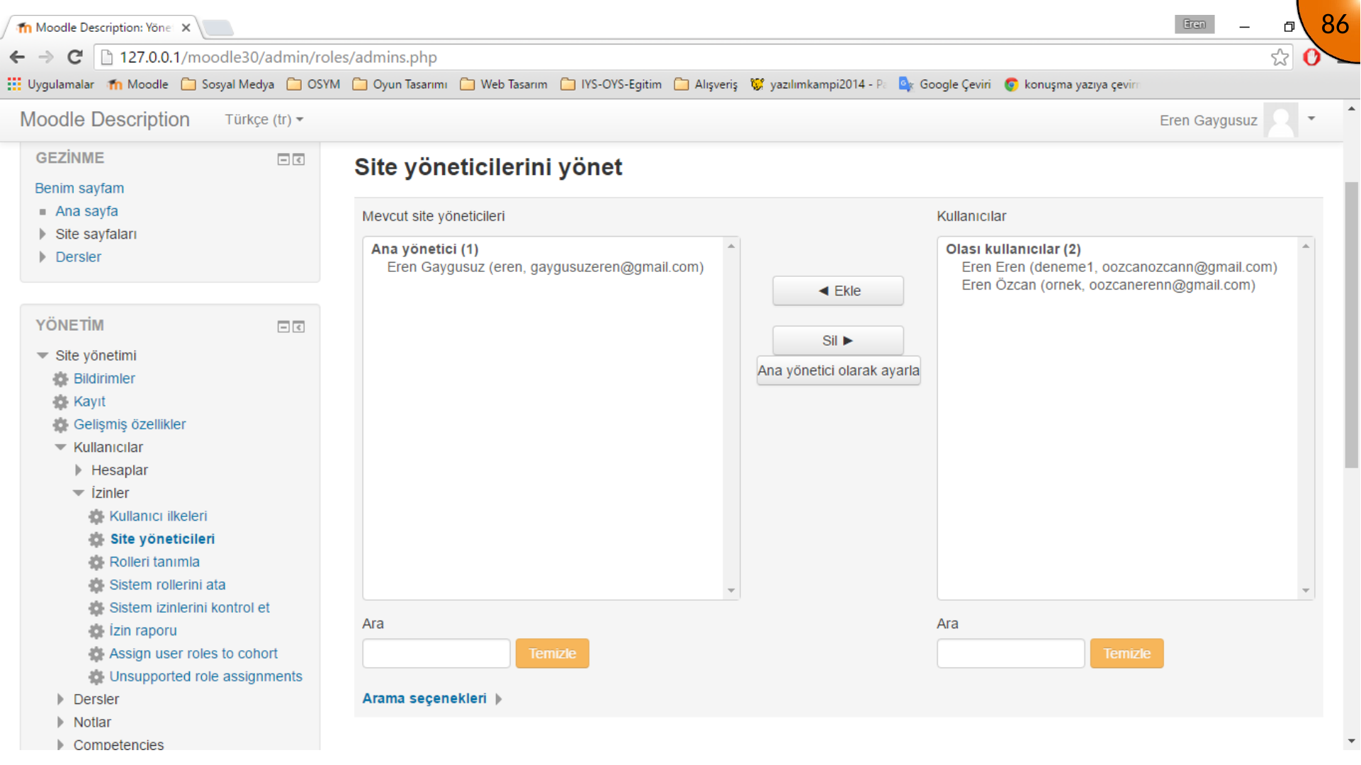 Assigning a Moodle user as a site administrator