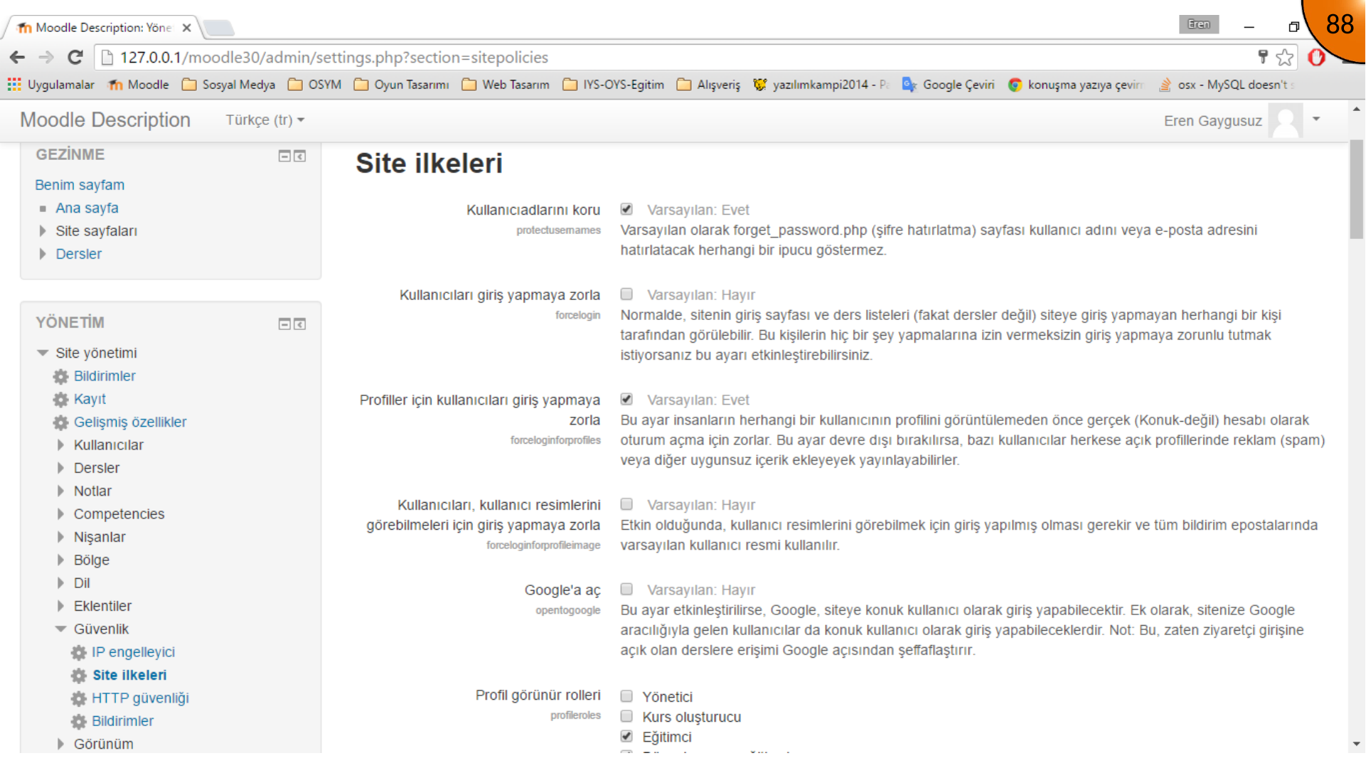 Moodle password policy settings