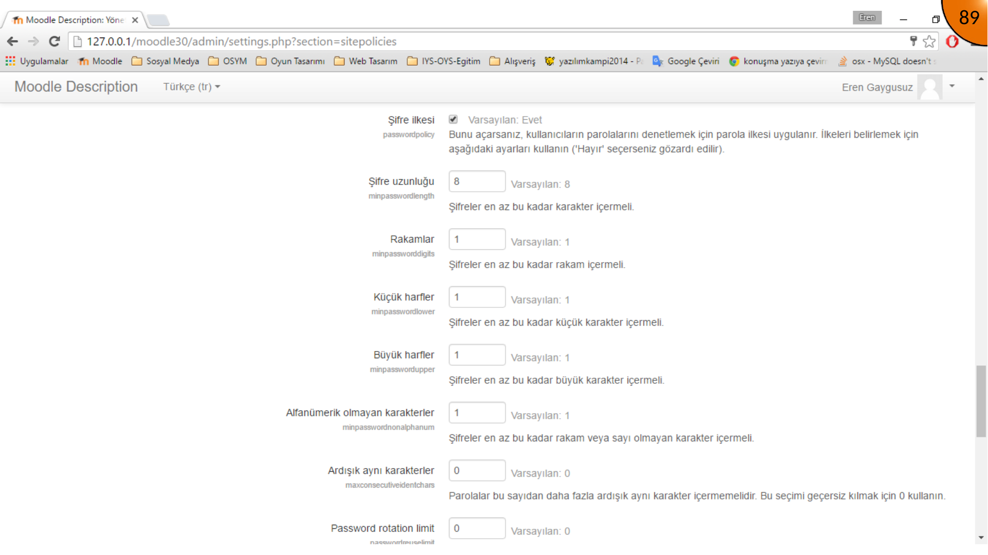 Saving Moodle password policy settings