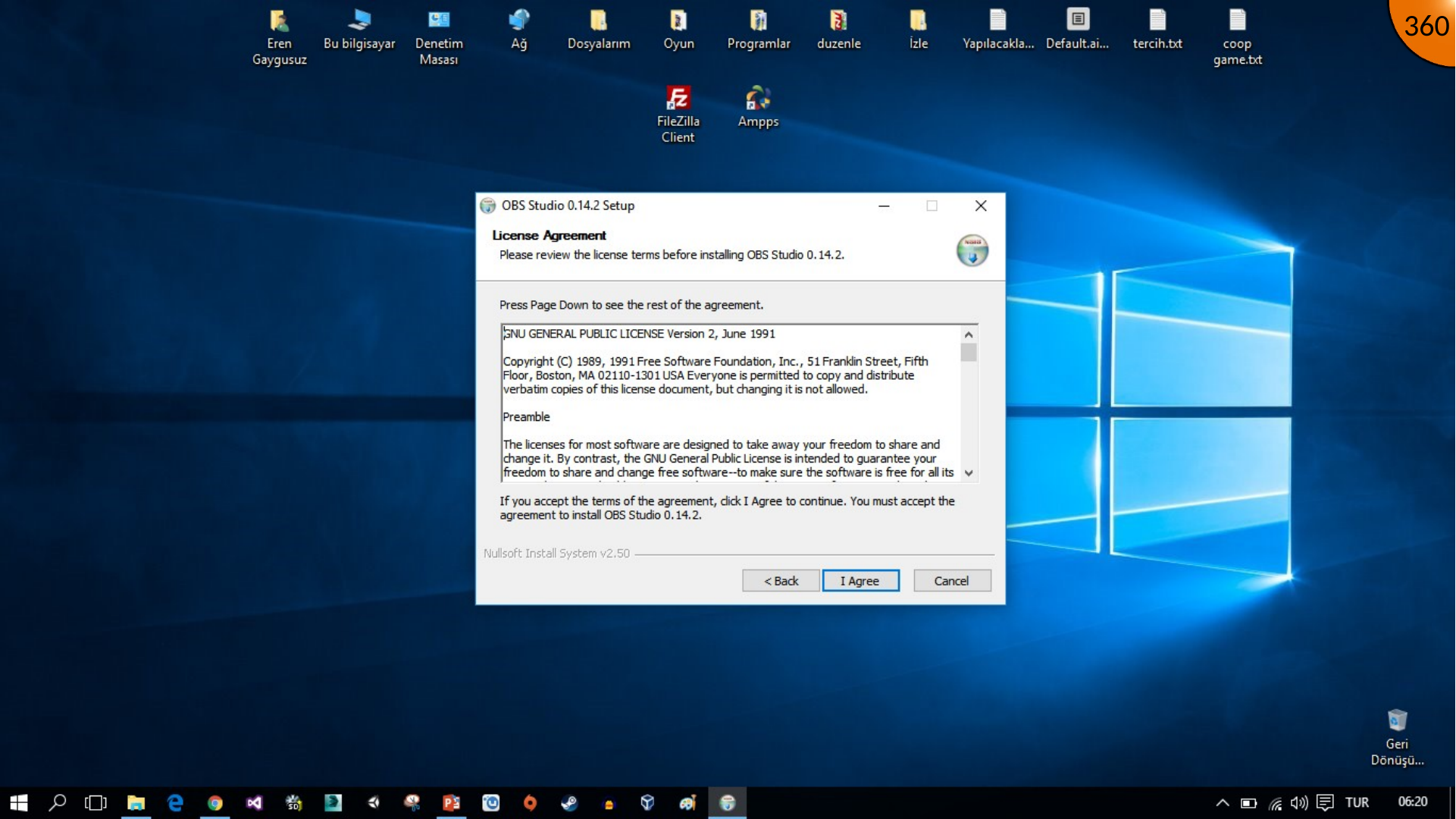 Accepting OBS license agreement