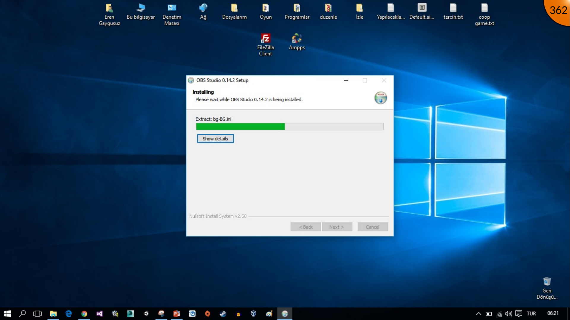 OBS installation in progress